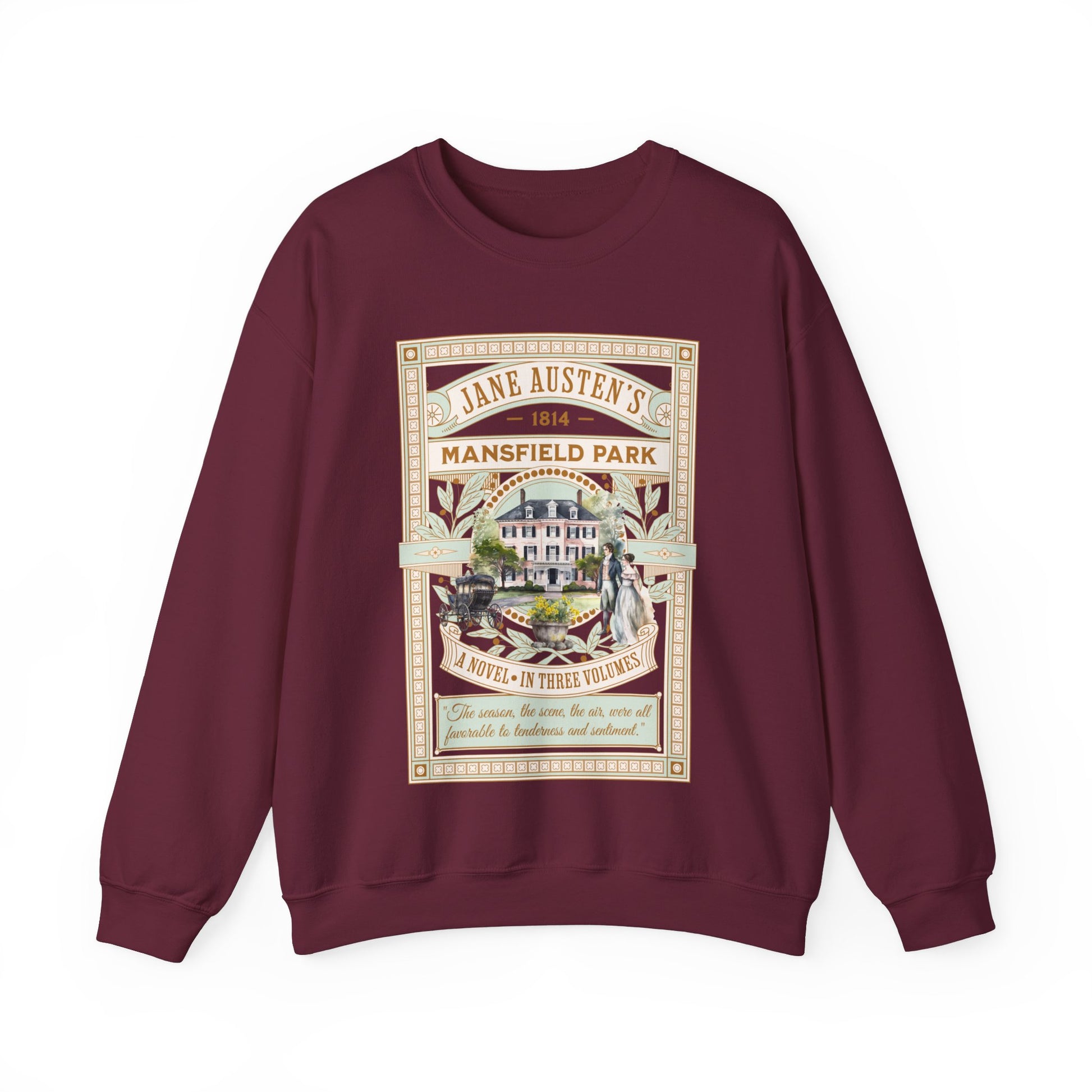 Jane Austen Sweatshirt, Mansfield Park Historical Romance Sweater, Bookish Literary Jane Austen Fan Art Gift, Gift for Her, Readers, Sweatshirt Printify S Maroon 