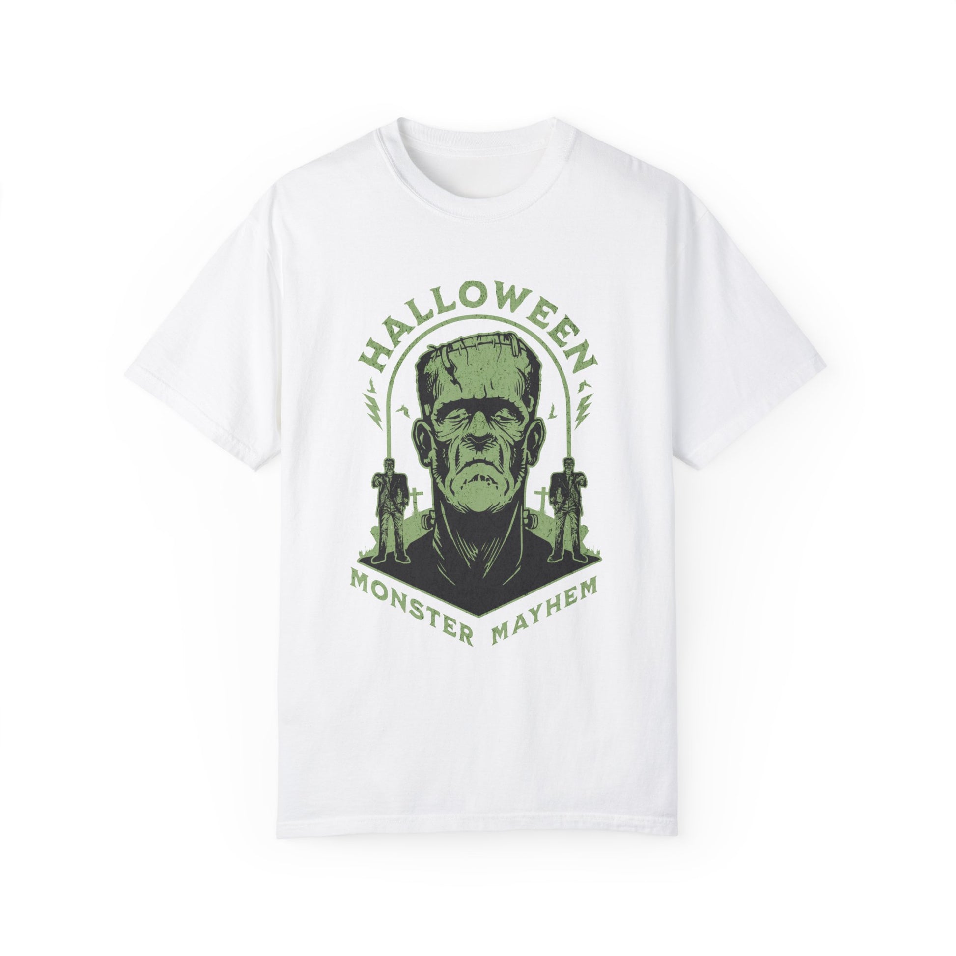 Vintage Halloween Frankenstein Monster Graphic Tee, Creepy Spooky Book Lover Gift, Horror Movie, Fall Festival Party Comfort Colors T Shirt. T-Shirt Printify White S 