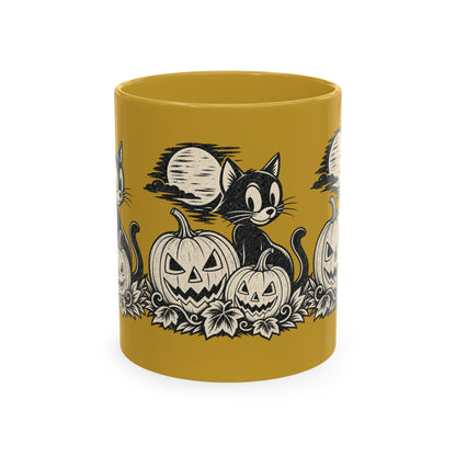 Black Cat and Jack-o'-Lanterns Mug | Halloween Pumpkin Cat Ceramic Mug