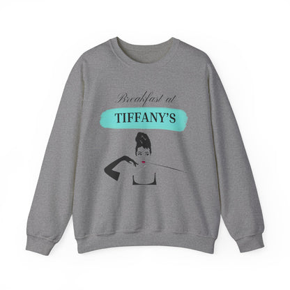 Breakfast at Tiffany's T & Co Sweatshirt , Classic Audrey Crew, Girls Brunching Weekend Sweater, Women's Shirt, Truman Capote Fan Gift Sweatshirt Printify S Graphite Heather 