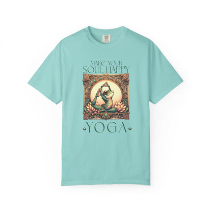 Green Yoga Frog Make Your Soul Happy Unisex T-Shirt, Casual Wear, Highlander Fan Gift, T-Shirt Printify Chalky Mint S