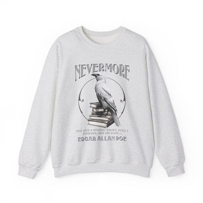 The White Raven Edgar Allan Poe Nevermore Sweatshirt Book Lover Halloween Haunting Gothic Gift Light Dark Academia Horror Movie Bookclub Sweater Sweatshirt Printify S Ash 