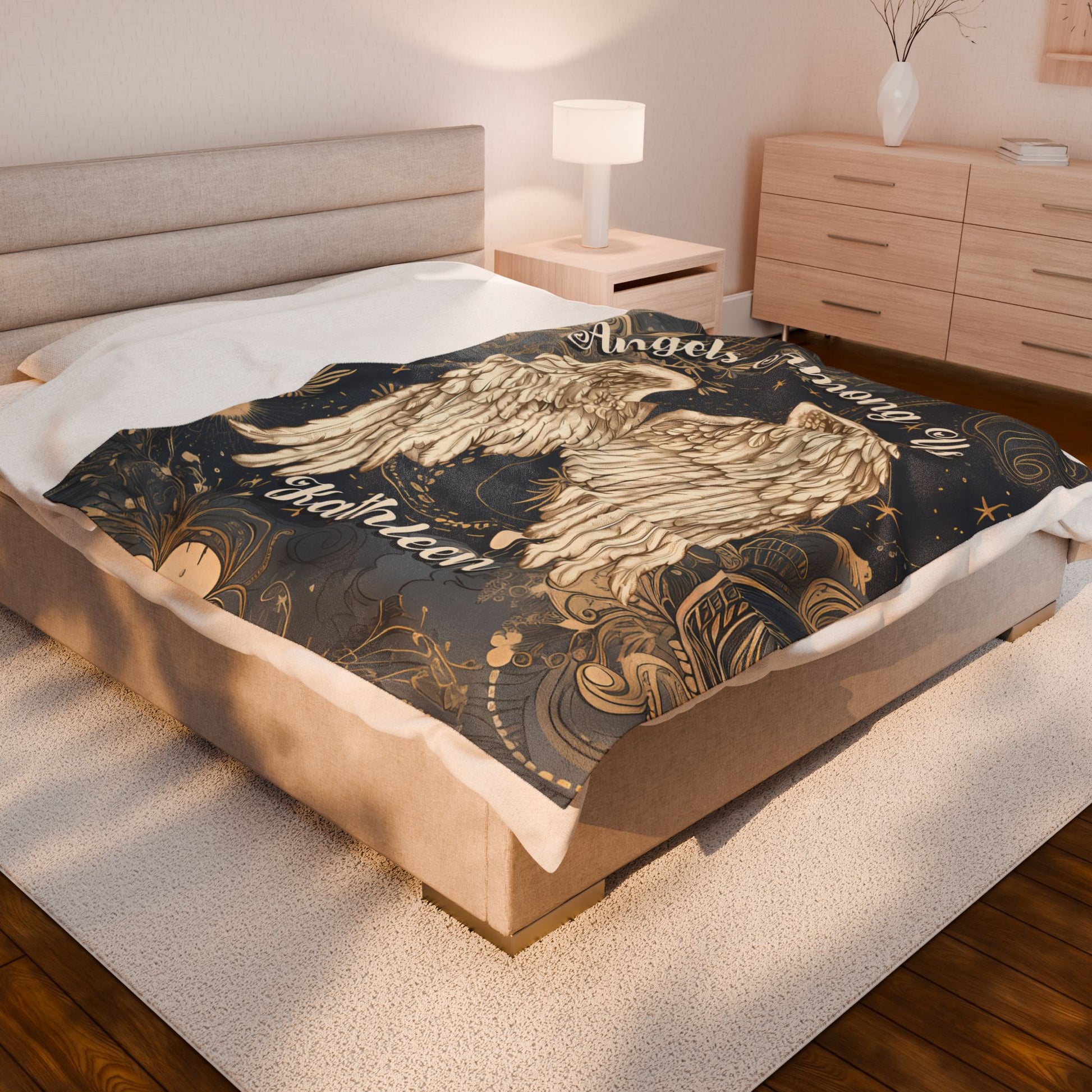 Custom Angel Wings Cuddle Plush Blanket Cozy Throw for Spiritual Gift for Birthday Christmas Gift for Mom or Best Girl Friends Angelic Love All Over Prints Printify