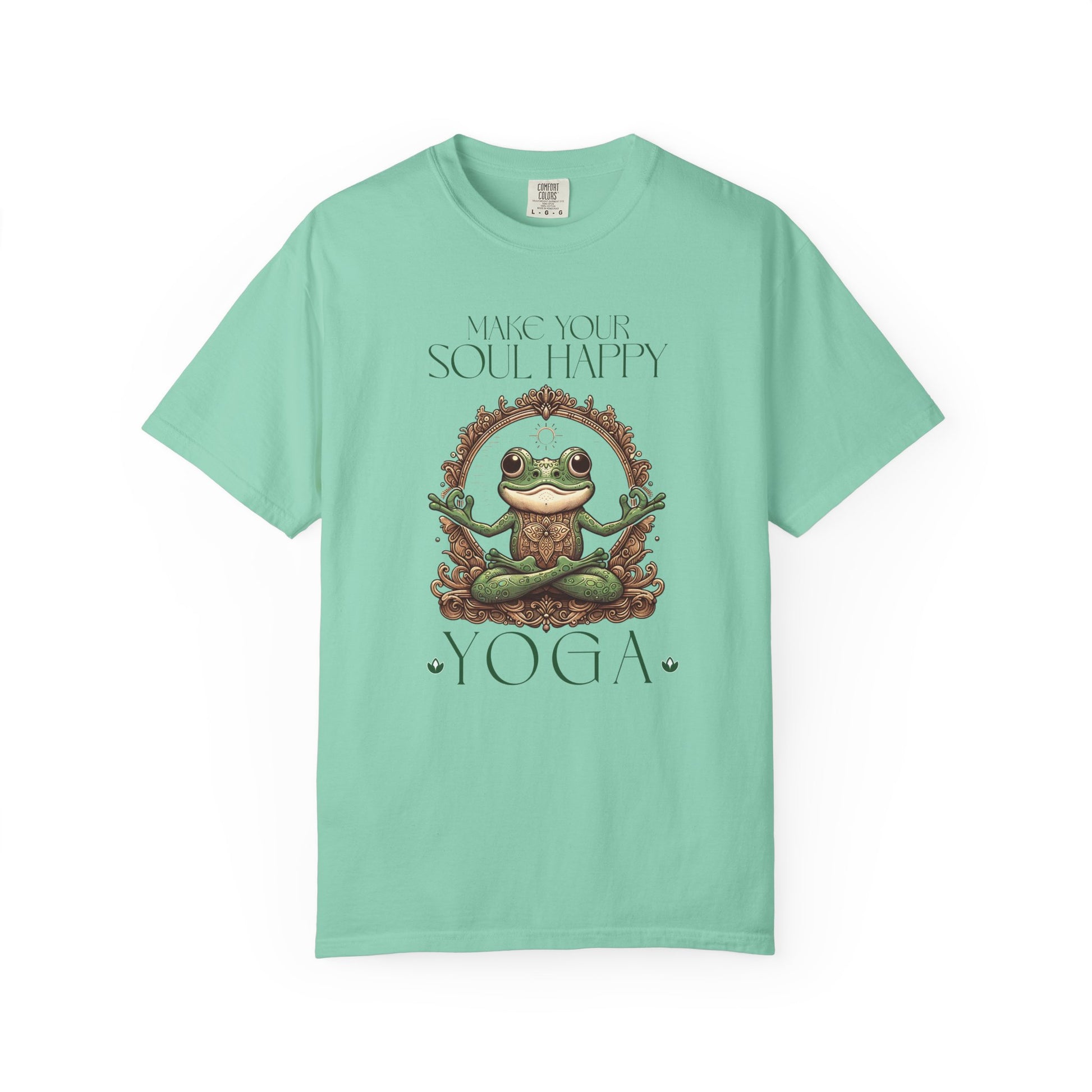 Green Yoga Frog Make Your Soul Happy Unisex T-Shirt, Casual Wear, Highlander Fan Gift, T-Shirt Printify Island Reef S