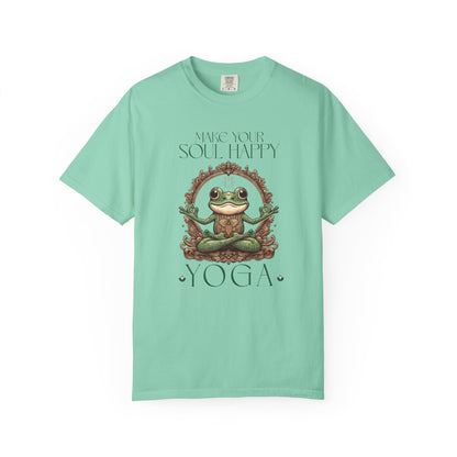 Green Yoga Frog Make Your Soul Happy Unisex T-Shirt, Casual Wear, Highlander Fan Gift, T-Shirt Printify Island Reef S