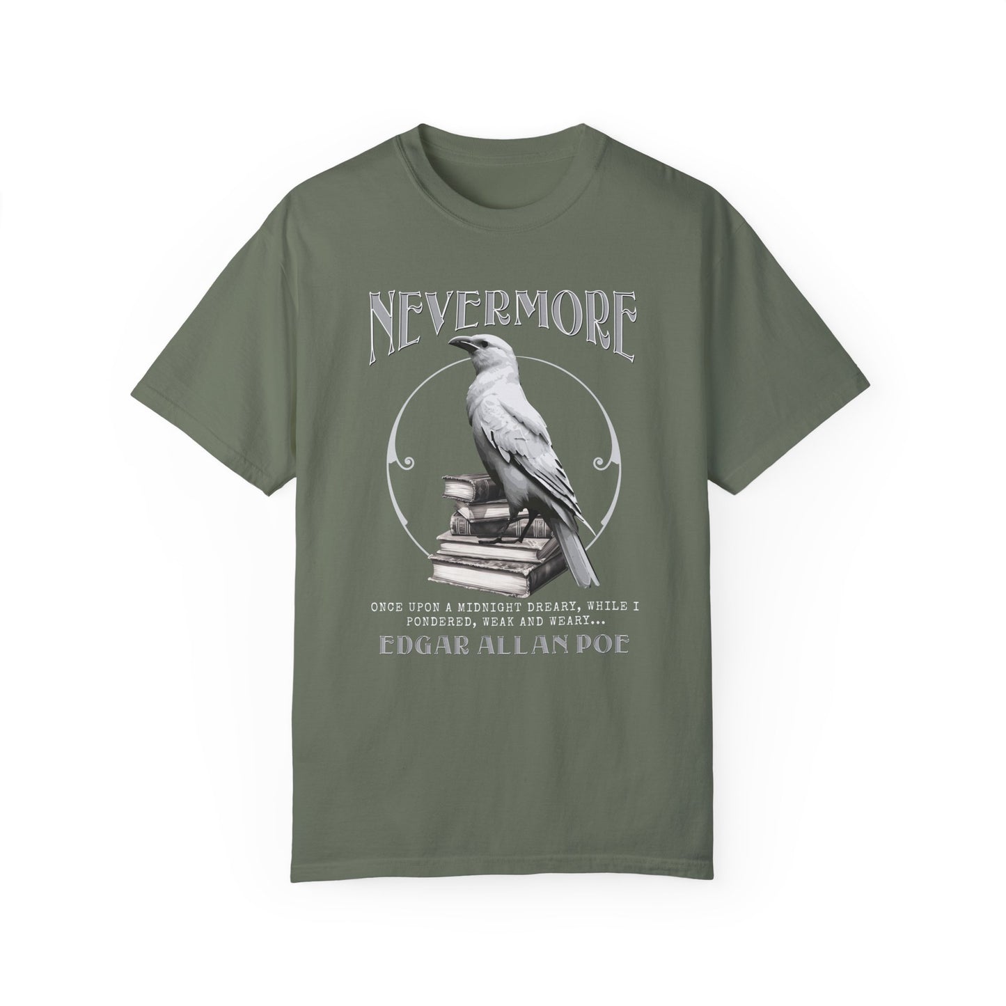 Edgar Allan Poe The White Raven Unisex Garment-Dyed T-shirt T-Shirt Printify Moss S 