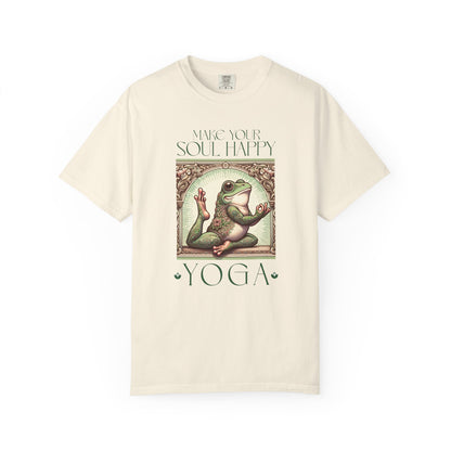 Green Yoga Frog Make Your Soul Happy Unisex T-Shirt, Casual Wear, Highlander Fan Gift, T-Shirt Printify Ivory S