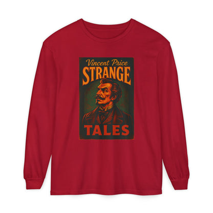 Vincent Price Strange Tales Long Sleeve T-Shirt, Vintage Horror Tee, Gothic Apparel, Halloween Costume, Retro Graphic Shirt Long-sleeve Printify Red S