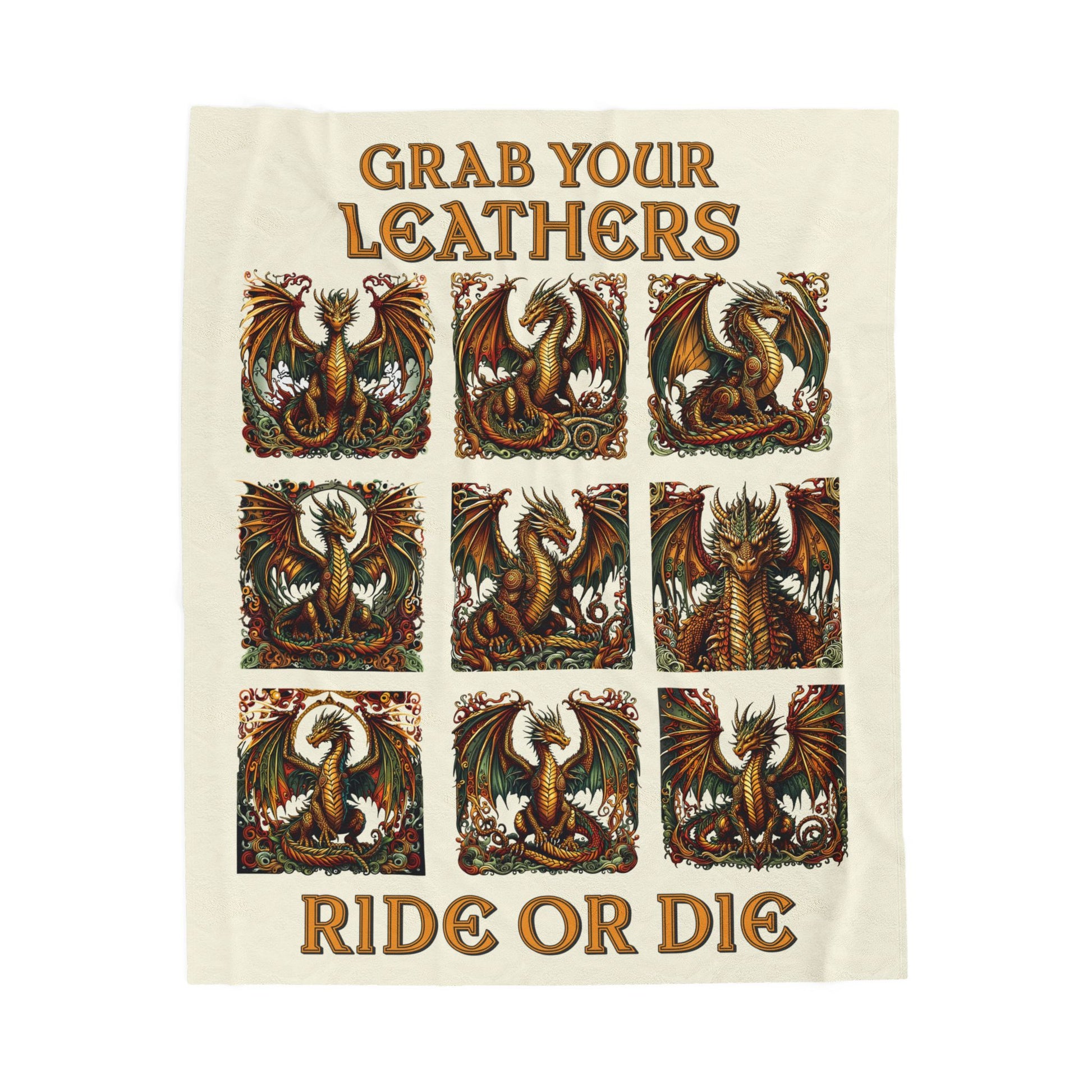 Grab Your Leathers Ride Or Die Dragon Velveteen Blanket - Perfect for Book Lovers, Gifts for Sisters, Home Decor, Reading Nook, Cozy Nights All Over Prints Printify 50" × 60"