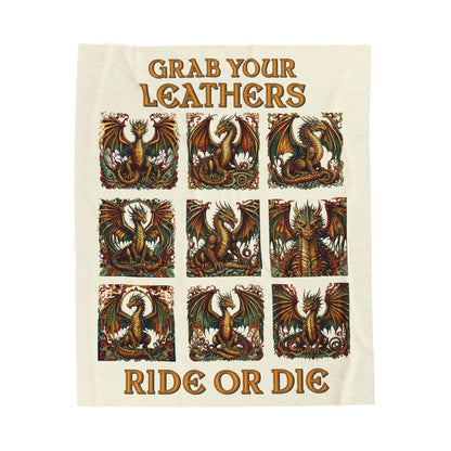 Grab Your Leathers Ride Or Die Dragon Velveteen Blanket - Perfect for Book Lovers, Gifts for Sisters, Home Decor, Reading Nook, Cozy Nights All Over Prints Printify 50" × 60"