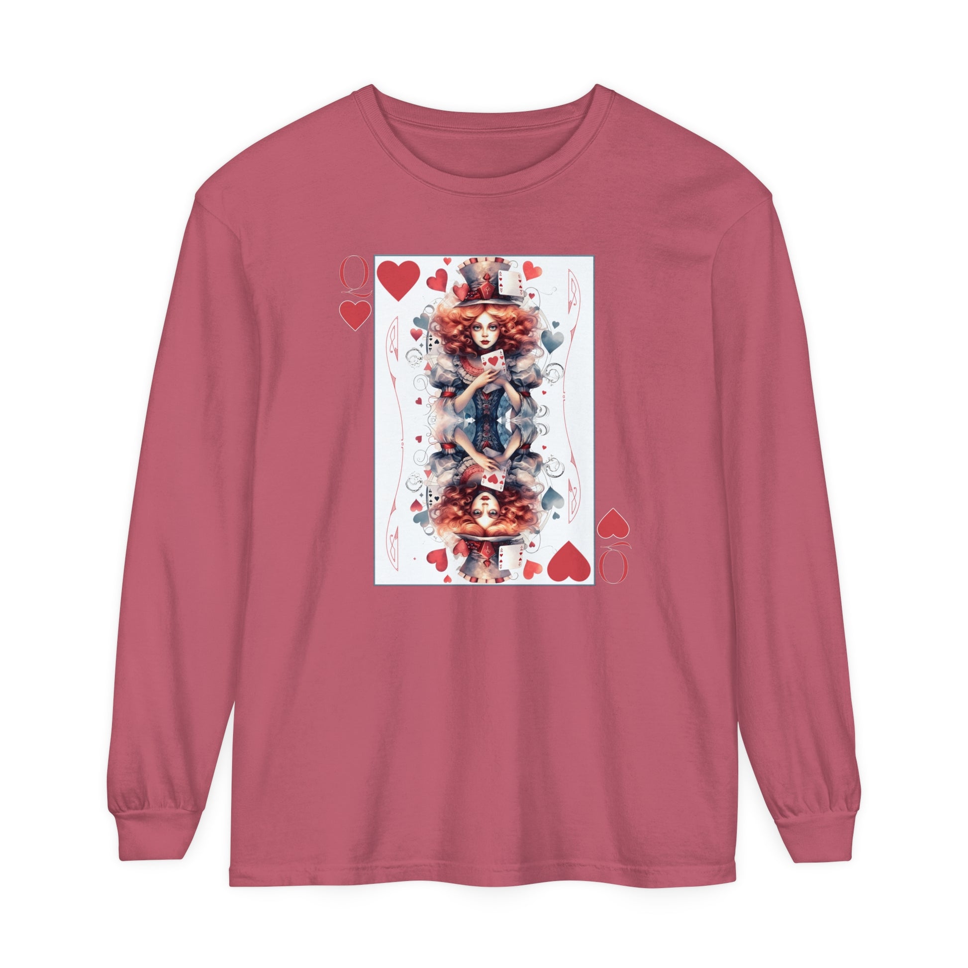 Queen of Hearts Long Sleeve Shirt Alice In Wonderland Lewis Carroll Whimsigoth Academia TShirt Mad Hatter Tea Party Tee Bookish Booktok Gift Long-sleeve Printify Crimson S 