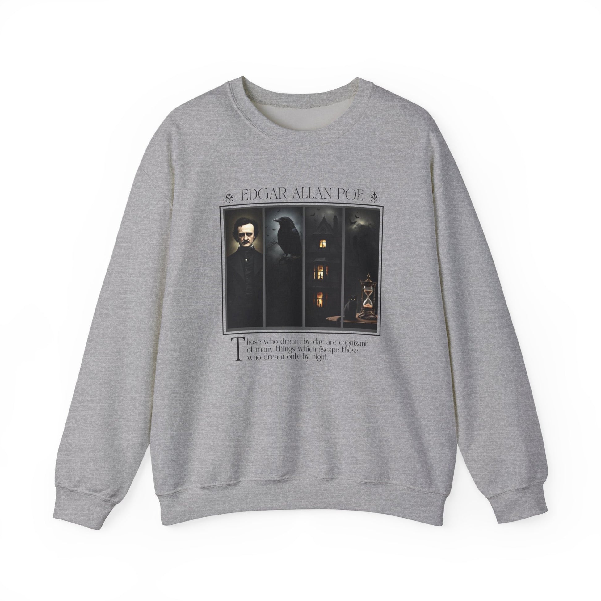 Edgar Allan Poe Sweatshirt The Raven Nevermore Gothic Horror Sweater Dark Academia Macabre Halloween Gift for Book Lovers Birthday Christmas Sweatshirt Printify Sport Grey S