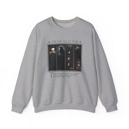 Edgar Allan Poe Sweatshirt The Raven Nevermore Gothic Horror Sweater Dark Academia Macabre Halloween Gift for Book Lovers Birthday Christmas Sweatshirt Printify Sport Grey S