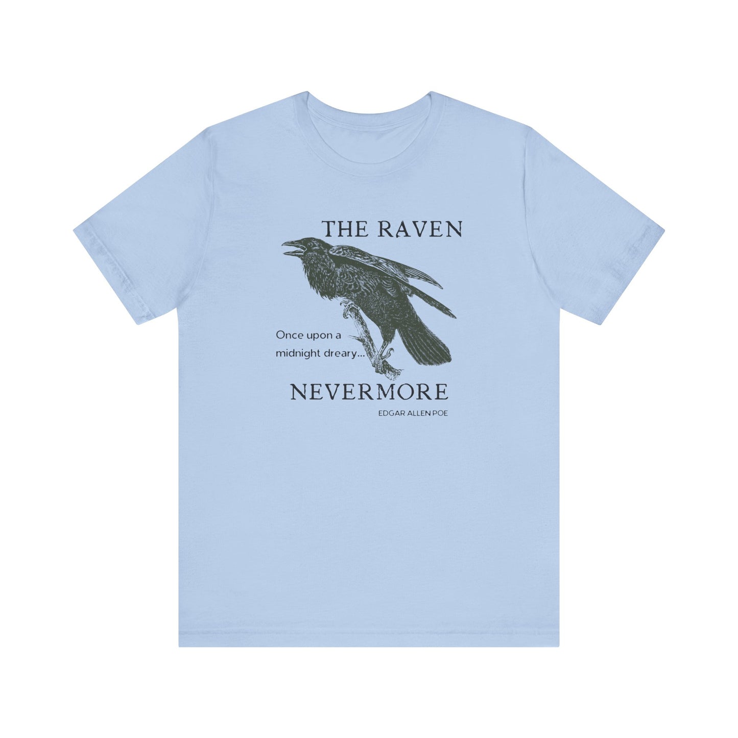 Halloween Vintage The Raven TShirt, Spooky Season Tee, Trick or Treating Shirt, Halloween Party T-Shirt, Edgar Allen Poe, Nevermore, Gothic T-Shirt Printify Baby Blue XS 