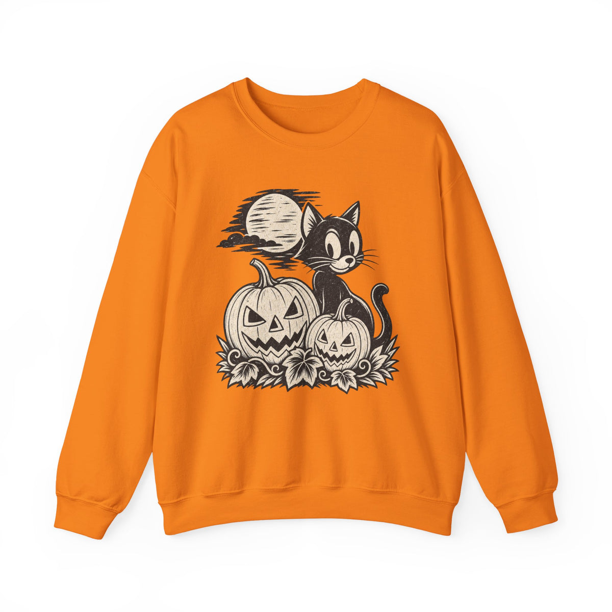 Retro Black Cat with Jack-O-Lanterns Sweatshirt | Halloween Pumpkin Cozy
