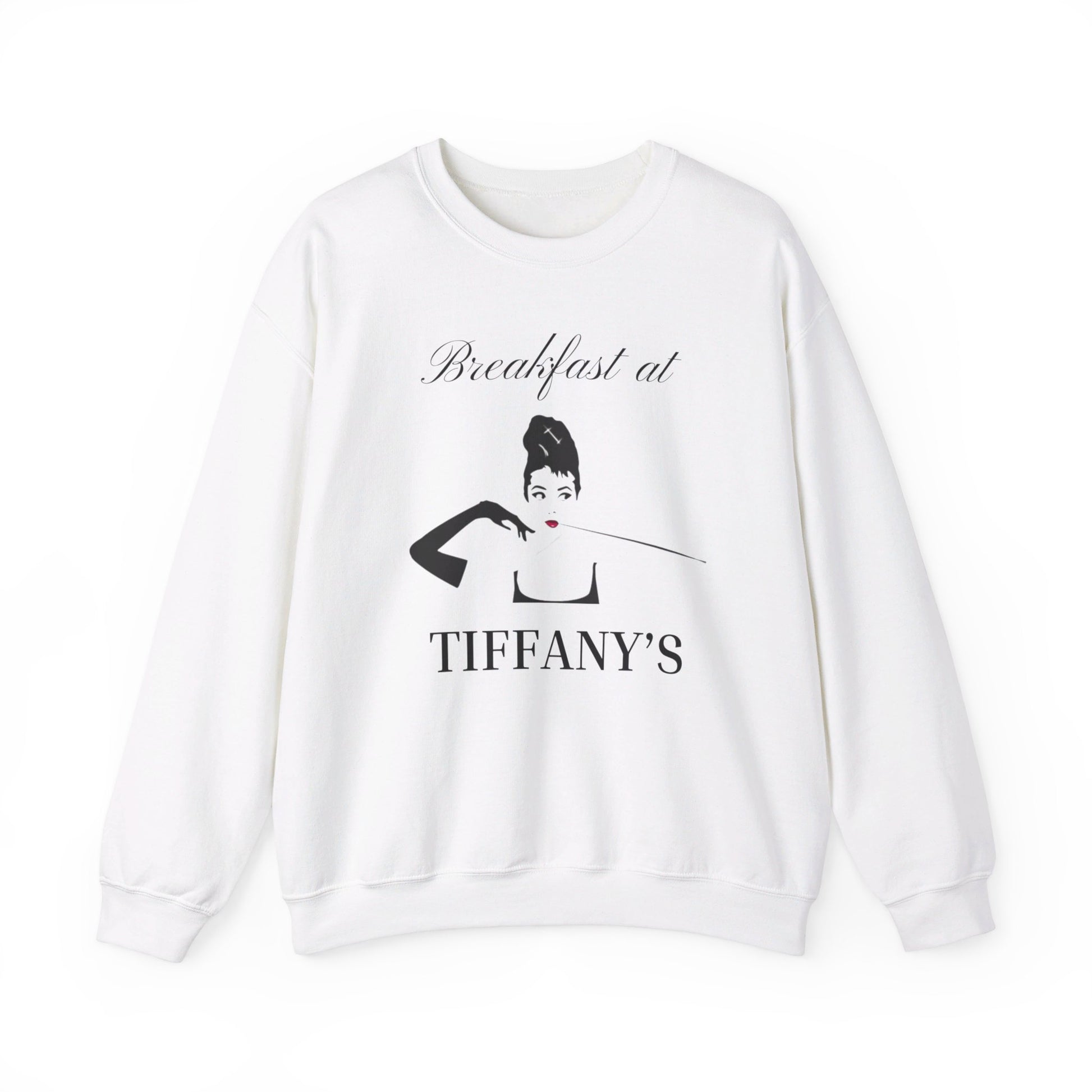 Breakfast at Tiffany's T & Co Sweatshirt , Classic Audrey Crew, Girls Brunching Weekend Sweater, Women's Shirt, Truman Capote Fan Gift Sweatshirt Printify S White 