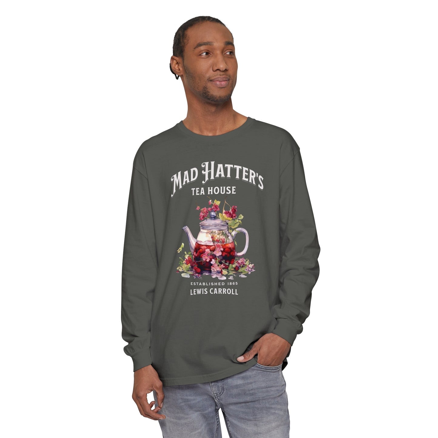 Mad Hatter's Tea Long Sleeve Shirt Alice In Wonderland Lewis Carroll Whimsigoth Academia TShirt Mad Hatter Tea Party Tee Bookish Booktok Long-sleeve Printify   