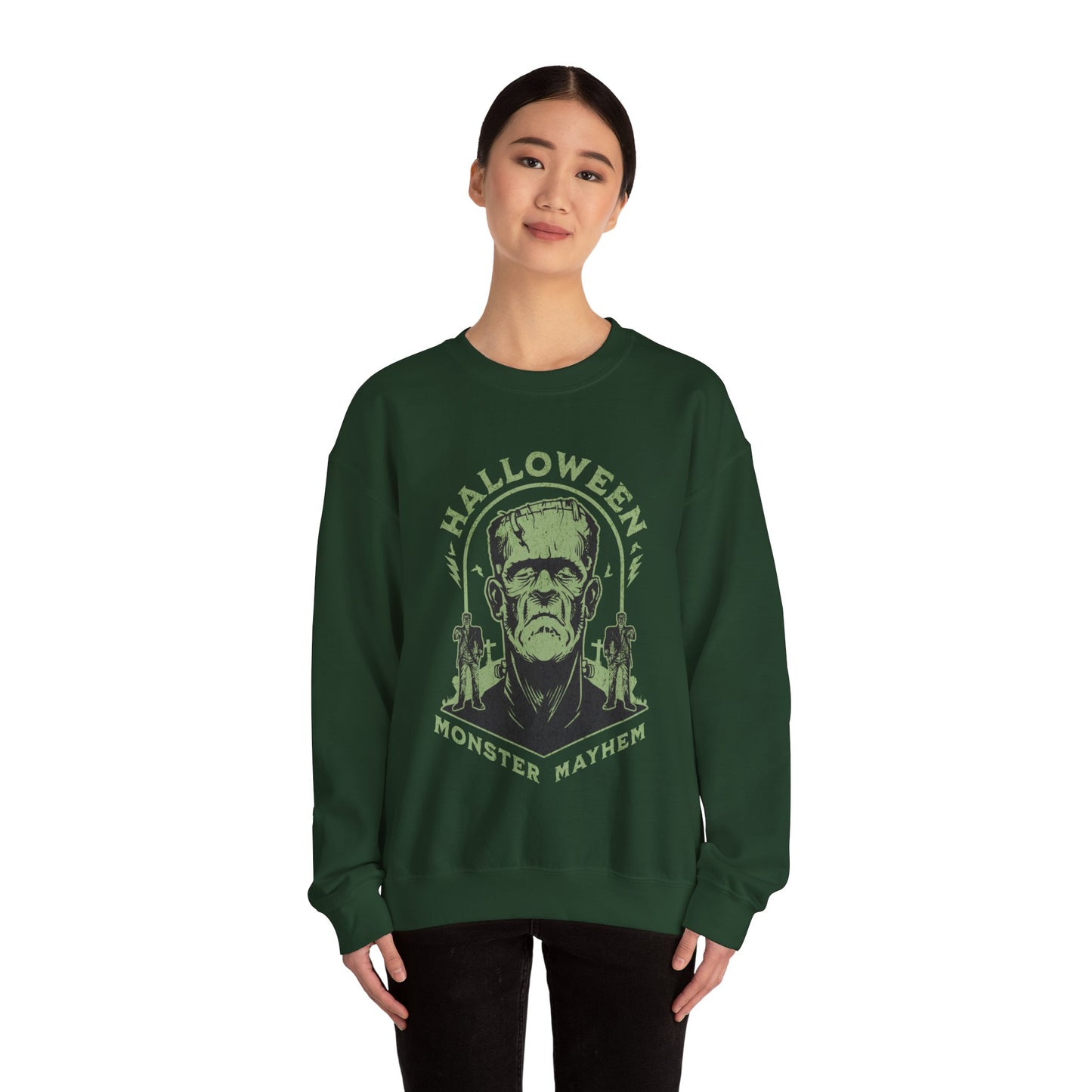 Vintage Halloween Frankenstein Monster Graphic Sweatshirt, Creepy Spooky Book Lover Gift, Horror Movie, Fall Festival Party Sweater. Sweatshirt Printify   