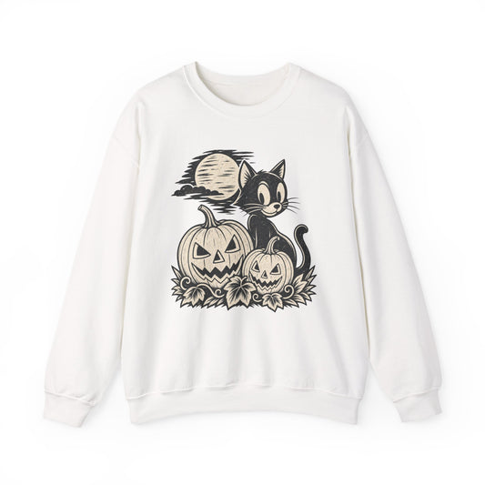 Retro Black Cat with Jack-O-Lanterns Sweatshirt | Halloween Pumpkin Cozy