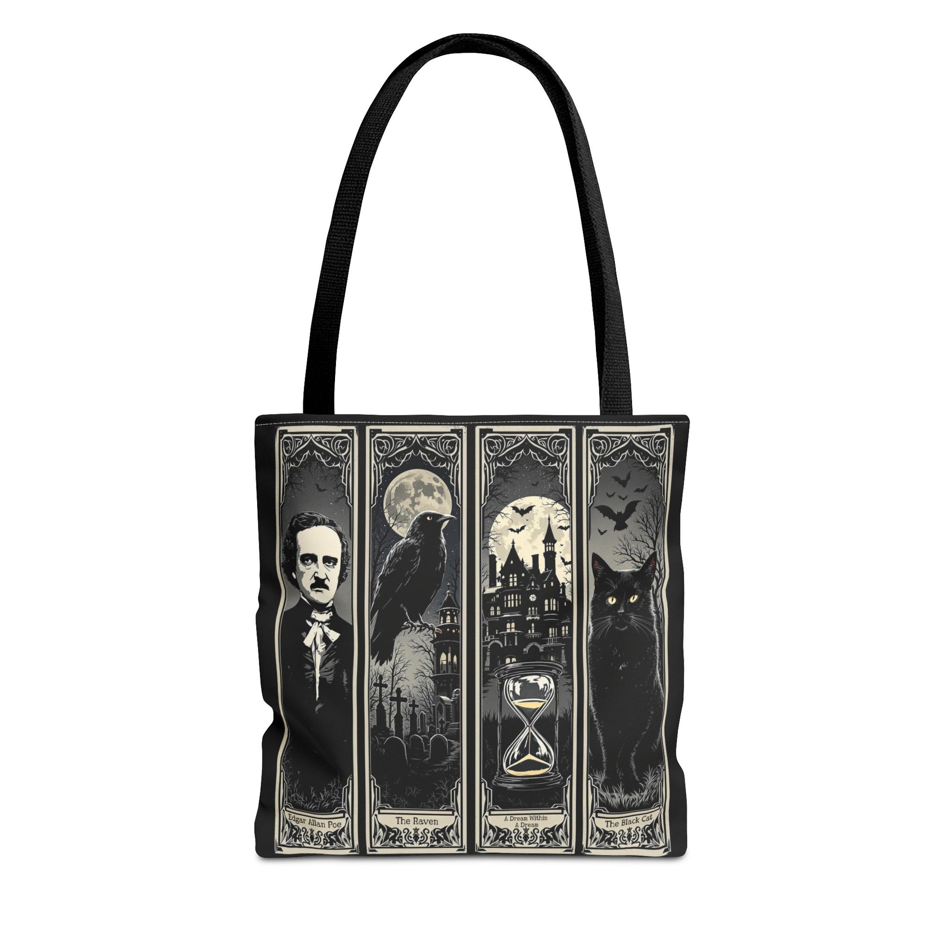 Edgar Allan Poe Tote Bag Gothic Literary Gift for Book Lover Dark Academia Macabre Accessory Halloween Tote Fall School Bag for Poetember Bags Printify 13" × 13'' Black