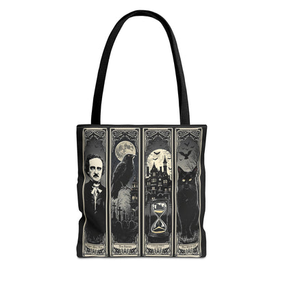 Edgar Allan Poe Tote Bag Gothic Literary Gift for Book Lover Dark Academia Macabre Accessory Halloween Tote Fall School Bag for Poetember Bags Printify 13" × 13'' Black