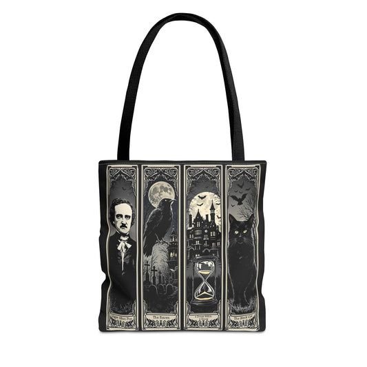 Edgar Allan Poe Tote Bag Gothic Literary Gift for Book Lover Dark Academia Macabre Accessory Halloween Tote Fall School Bag for Poetember Bags Printify 13" × 13'' Black
