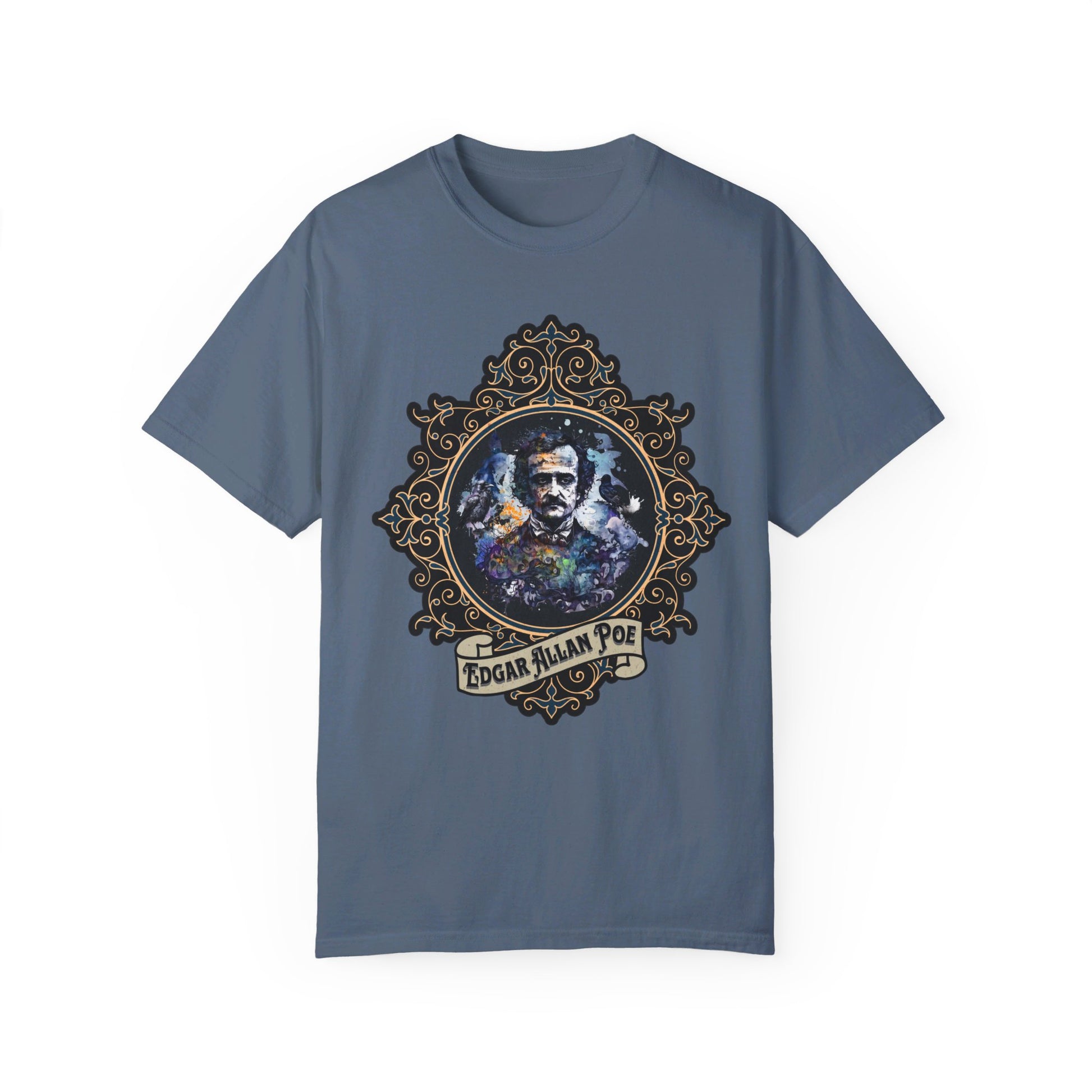 Edgar Allan Poe Shirt, Poet, Poetry Lover Tee, Book, Reading Lover Shirt, Halloween, Gothic, Light Academia Gifts, Comfort Colours TShirt T-Shirt Printify Blue Jean S 