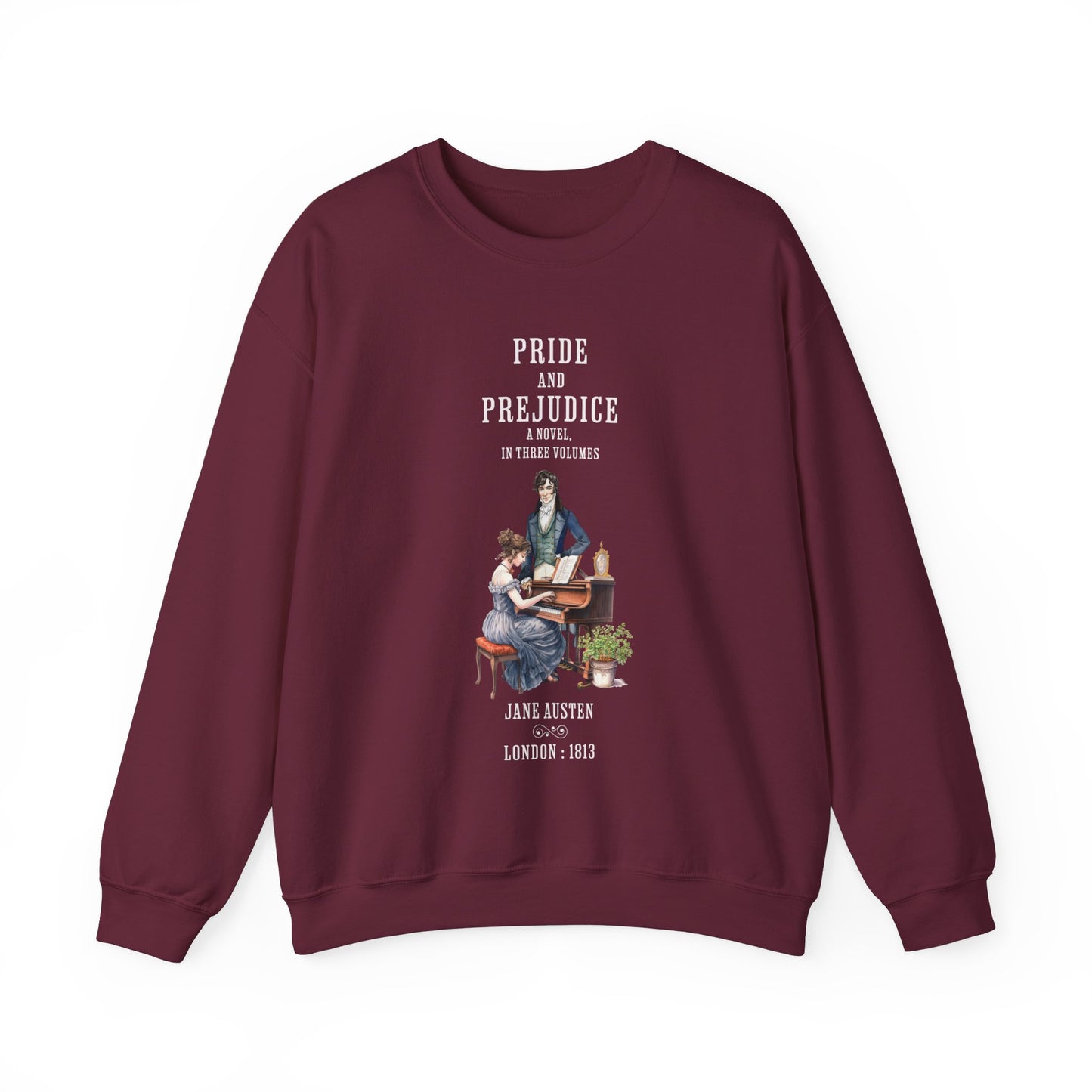 Jane Austen Sweatshirt, Pride & Prejudice Historical Romance Sweater, Bookish Literary Jane Austen Fan Art Gift for Her, Bookclub Shirt Sweatshirt Printify S Maroon 