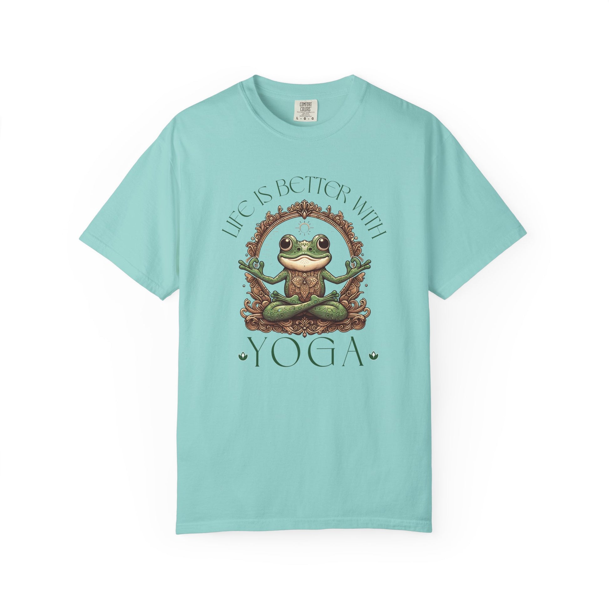 Green Yoga Frog Life Is Better With Yoga Unisex T-Shirt, Casual Wear, Highlander Fan Gift, T-Shirt Printify Chalky Mint S
