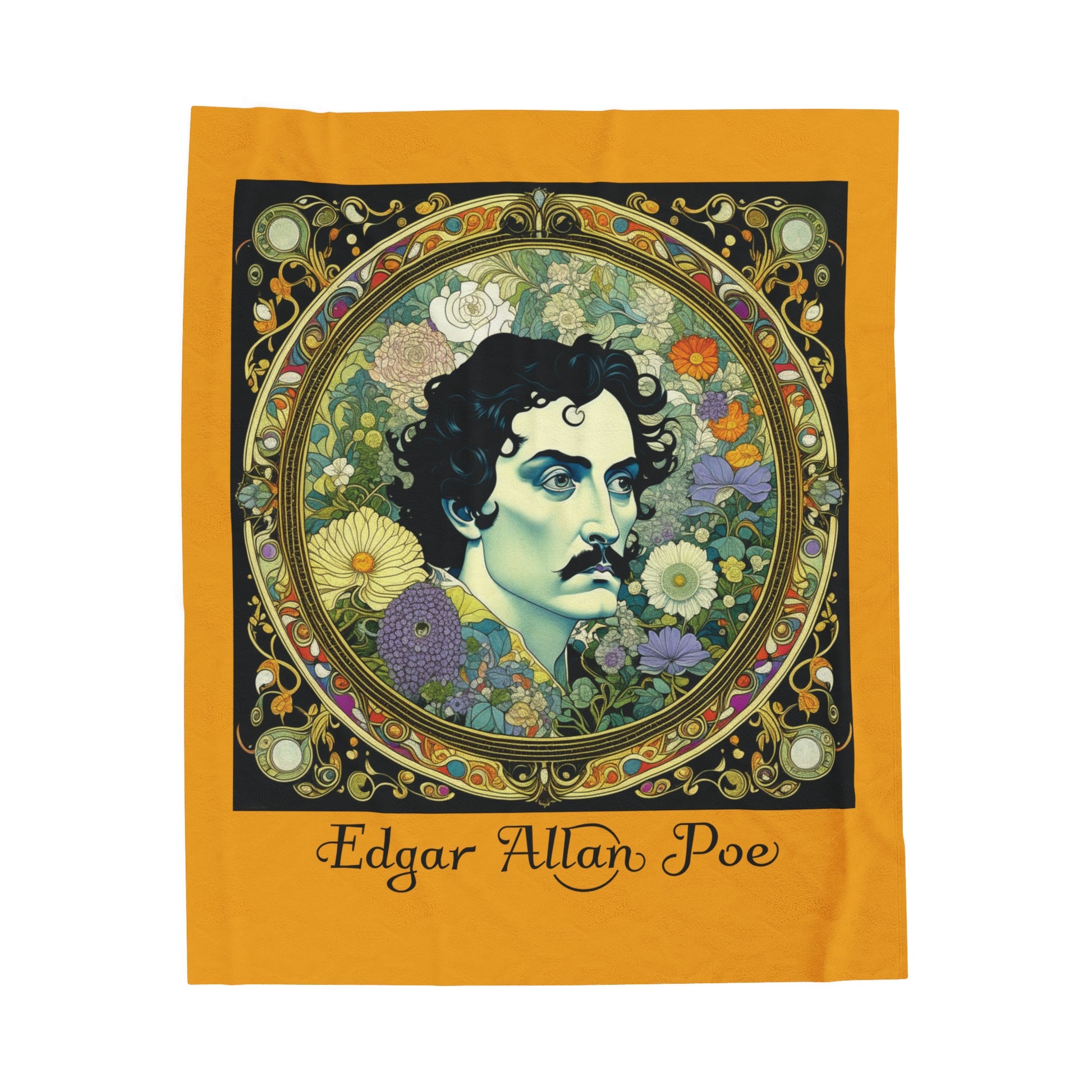 Edgar Allan Poe, Vintage Mucha Floral Throw Blanket, Book Lover Reading, Movie Watching Soft Blanket, Gothic Light, Dark Academia, Fairycore All Over Prints Printify 50" × 60"  