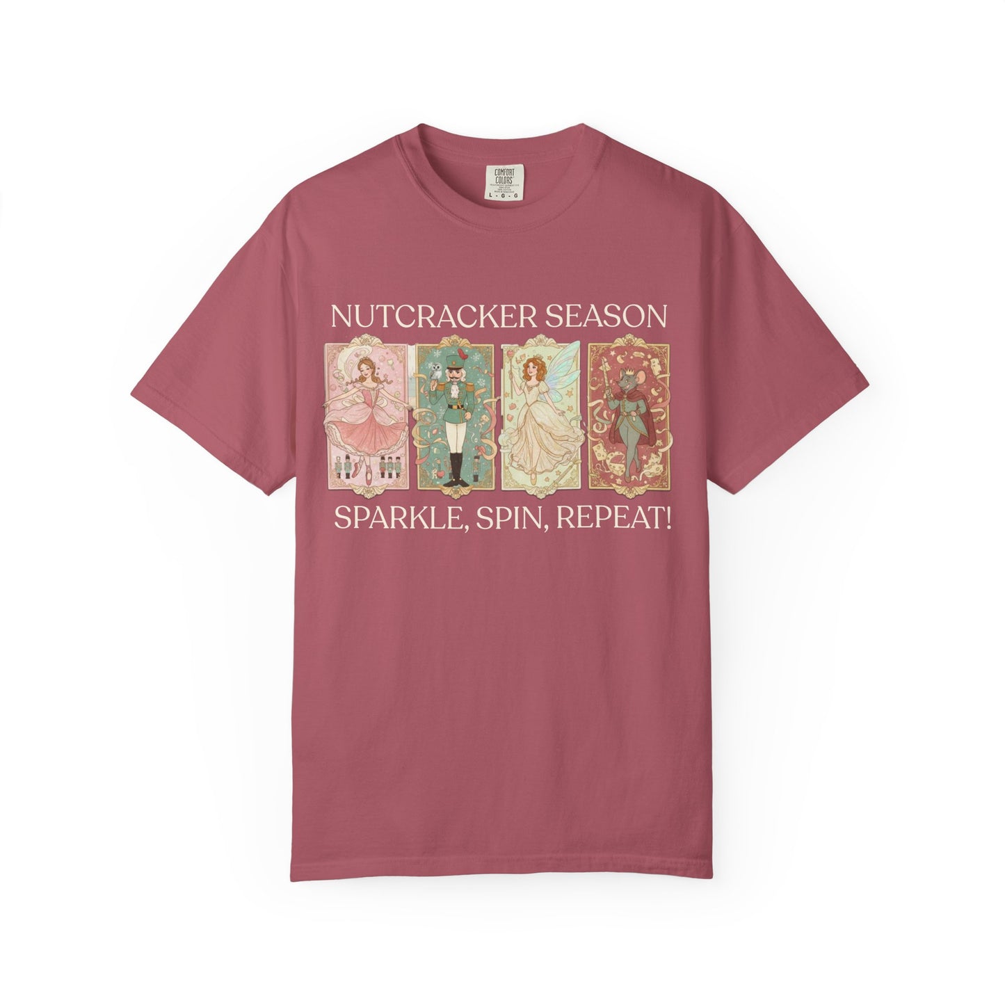 Nutcracker Ballet T-Shirt, Sugar Plum Fairy Christmas Tee, Holiday Dance Shirt, Coquette Pastel Christmas Gift T-Shirt Printify Crimson S