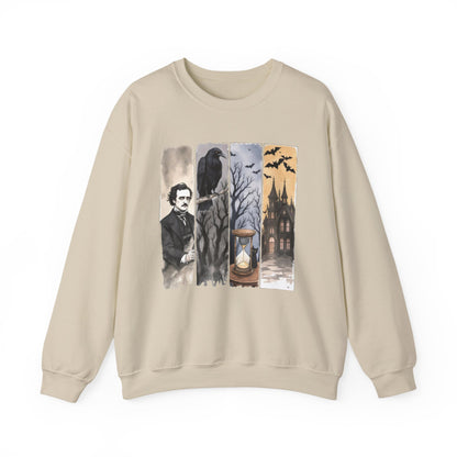 Edgar Allan Poe Sweatshirt The Raven Nevermore Gothic Horror Sweater Dark Academia Macabre Halloween Gift for Book Lovers Birthday Christmas Sweatshirt Printify Sand S