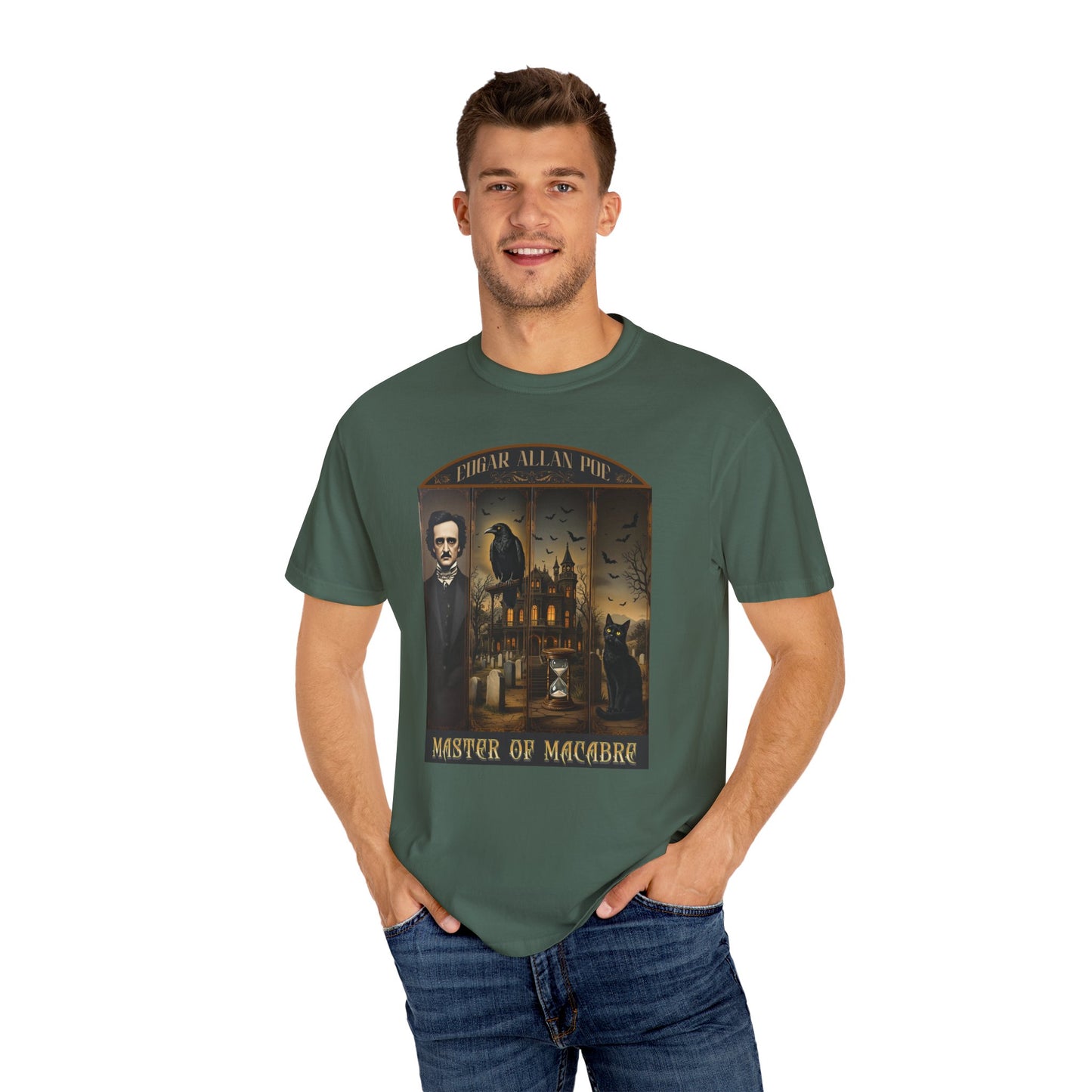 Edgar Allan Poe T-Shirt Gothic Graphic Tee The Raven Nevermore Quote Horror Literature Shirt Dark Academia Aesthetic Halloween Party Gift