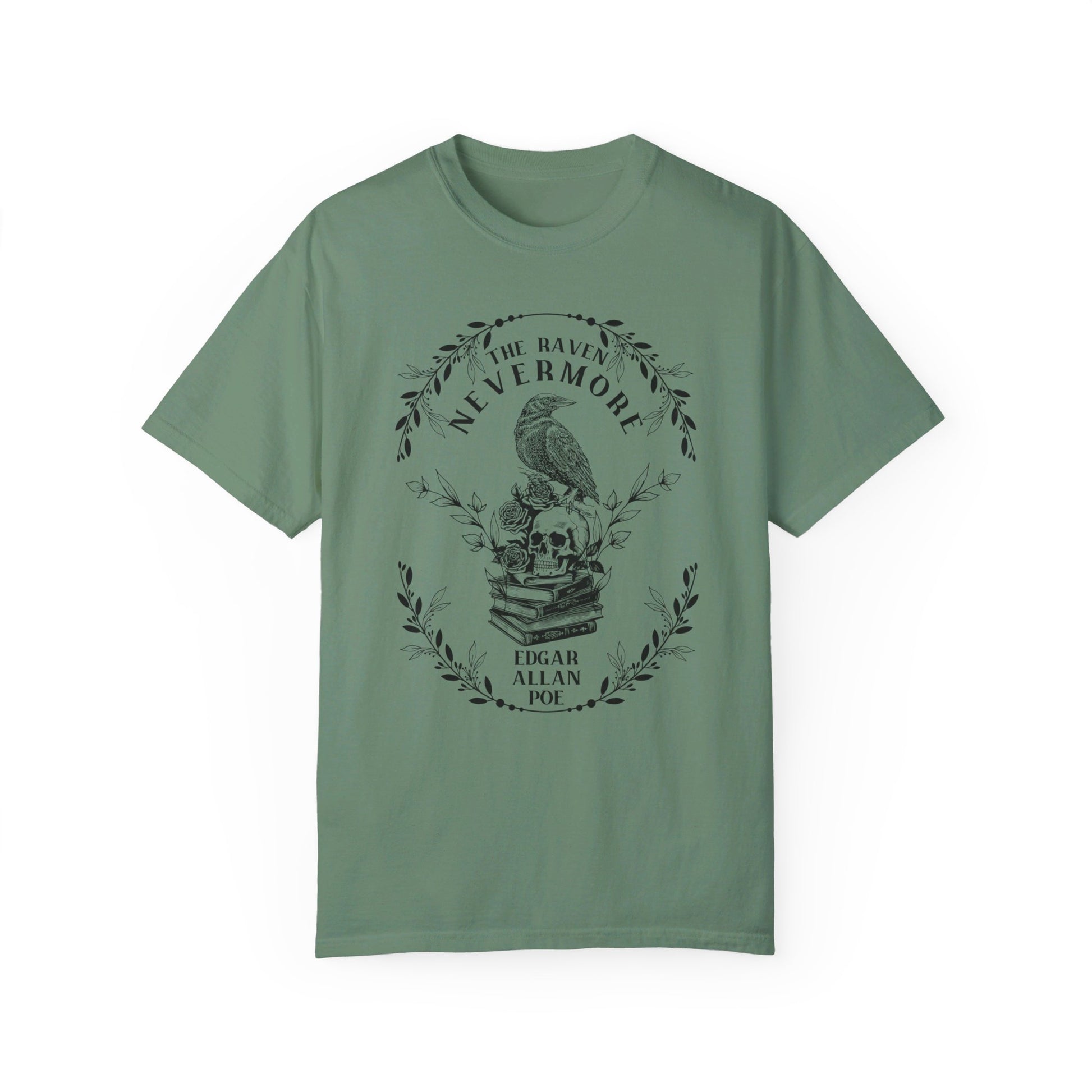 Edgar Allan Poe, Nevermore The Raven Comfort Colors TShirt, Book Lover, Halloween, Haunting Gothic Gift, Light, Dark Academia, Horror Movie T-Shirt Printify Light Green S 