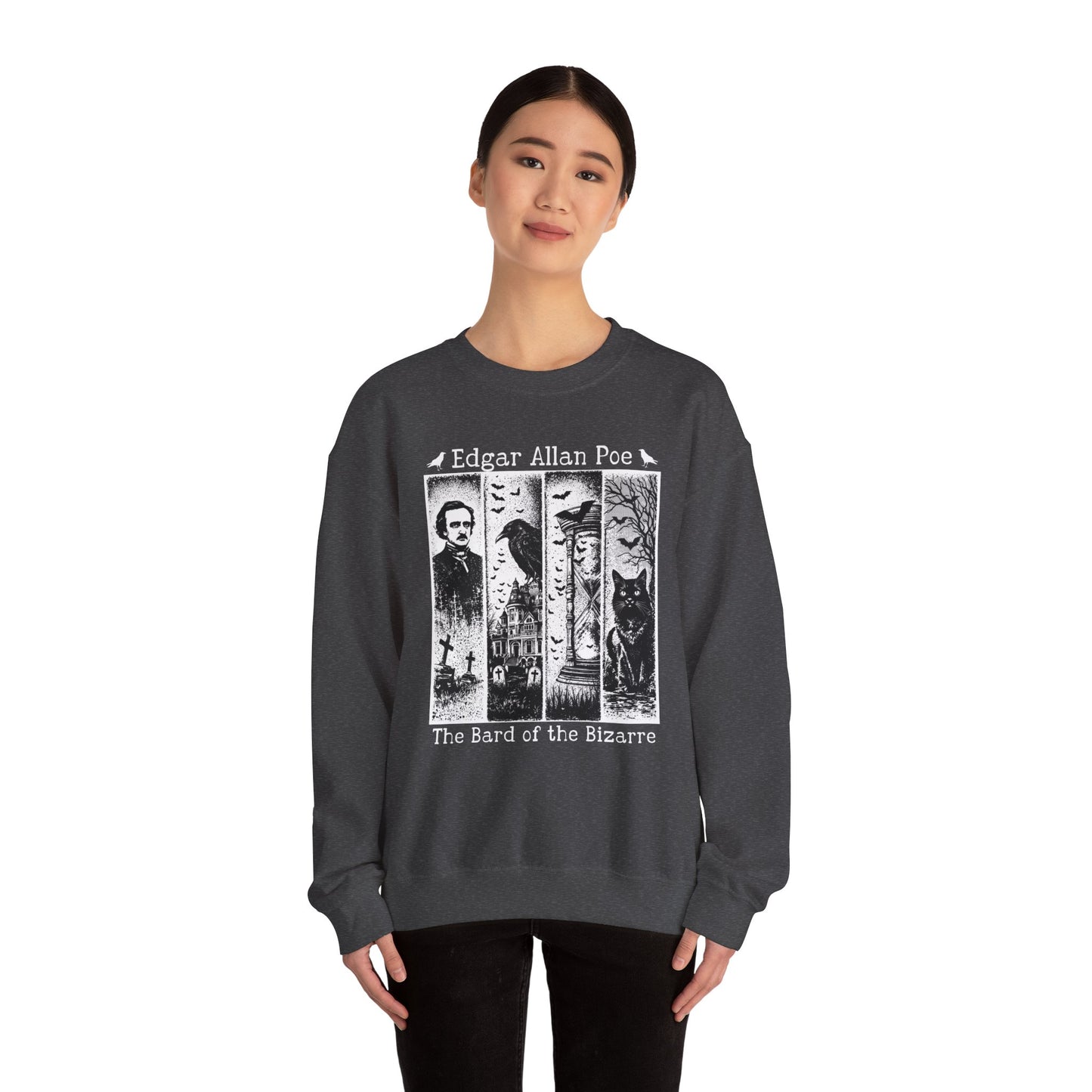 Edgar Allan Poe Sweatshirt The Raven Nevermore Gothic Horror Sweater Dark Academia Macabre Halloween Gift for Book Lovers Birthday Christmas