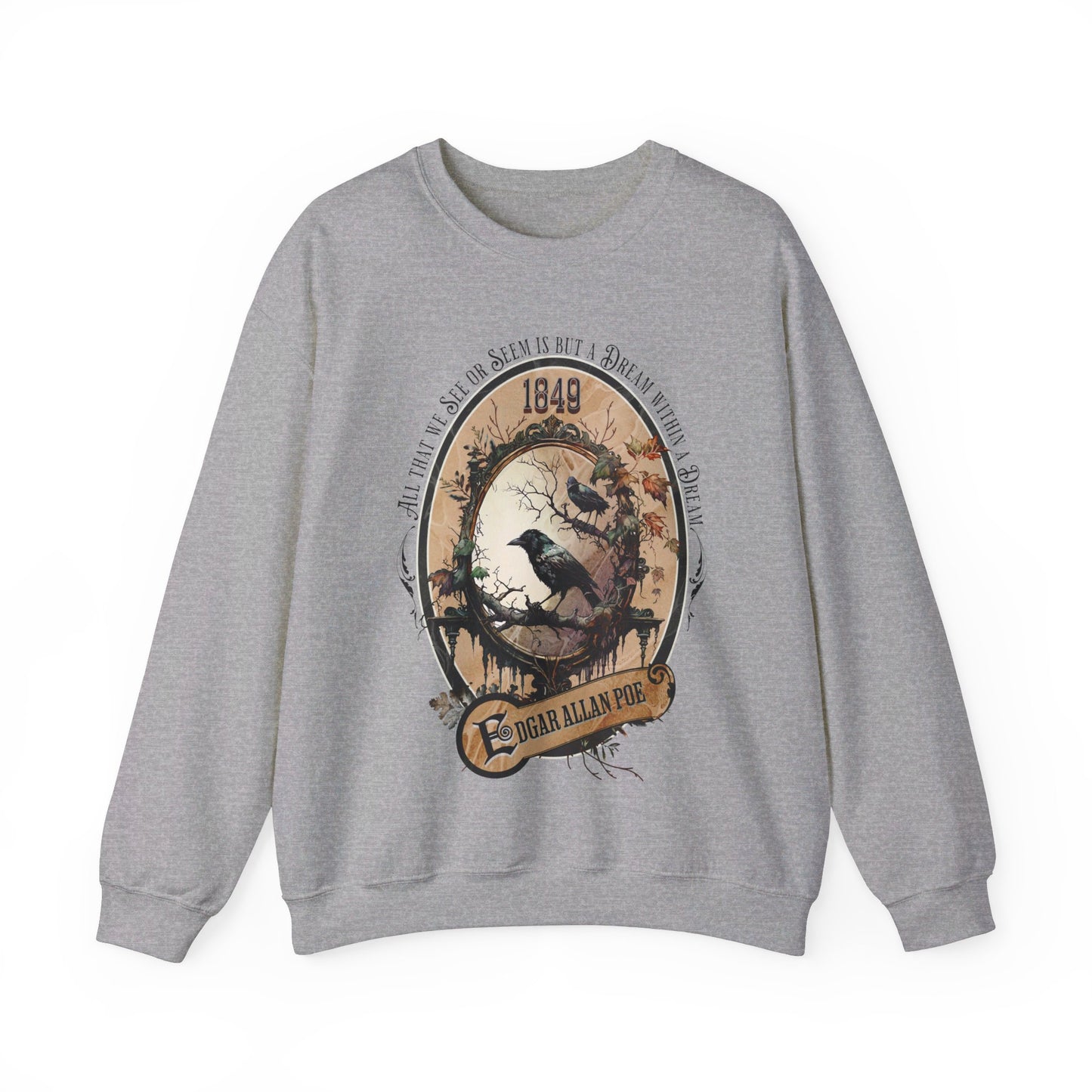 Edgar Allan Poe, A Dream Within A Dream Sweatshirt, Book Lover, Halloween, Haunting Gothic Gift, Light, Dark Academia, Horror Movie Sweater Sweatshirt Printify S Sport Grey 