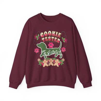 Christmas Dachshund Lover Baking Sweatshirt, Doxie Cookie Tester XMas T-Shirt, Dog Lover Shirt, Matching Family Christmas Cookie Baking Gift Sweatshirt Printify S Maroon 