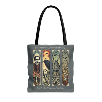 Edgar Allan Poe Tote Bag Gothic Literary Gift for Book Lover Dark Academia Macabre Accessory Halloween Tote Fall School Bag for Poetember Bags Printify 16" × 16'' Black