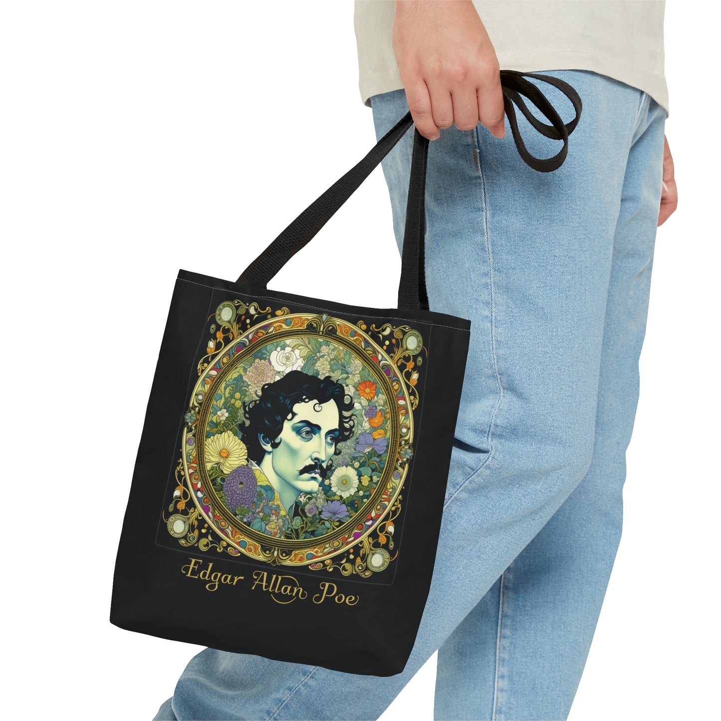 Edgar Allan Poe Tote Bag, Night Garden Botanical Shoulder Bag, Book, Library, Grocery, Travel Bag, Dark Academia, Bookish, Bookclub Gift, Bags Printify   