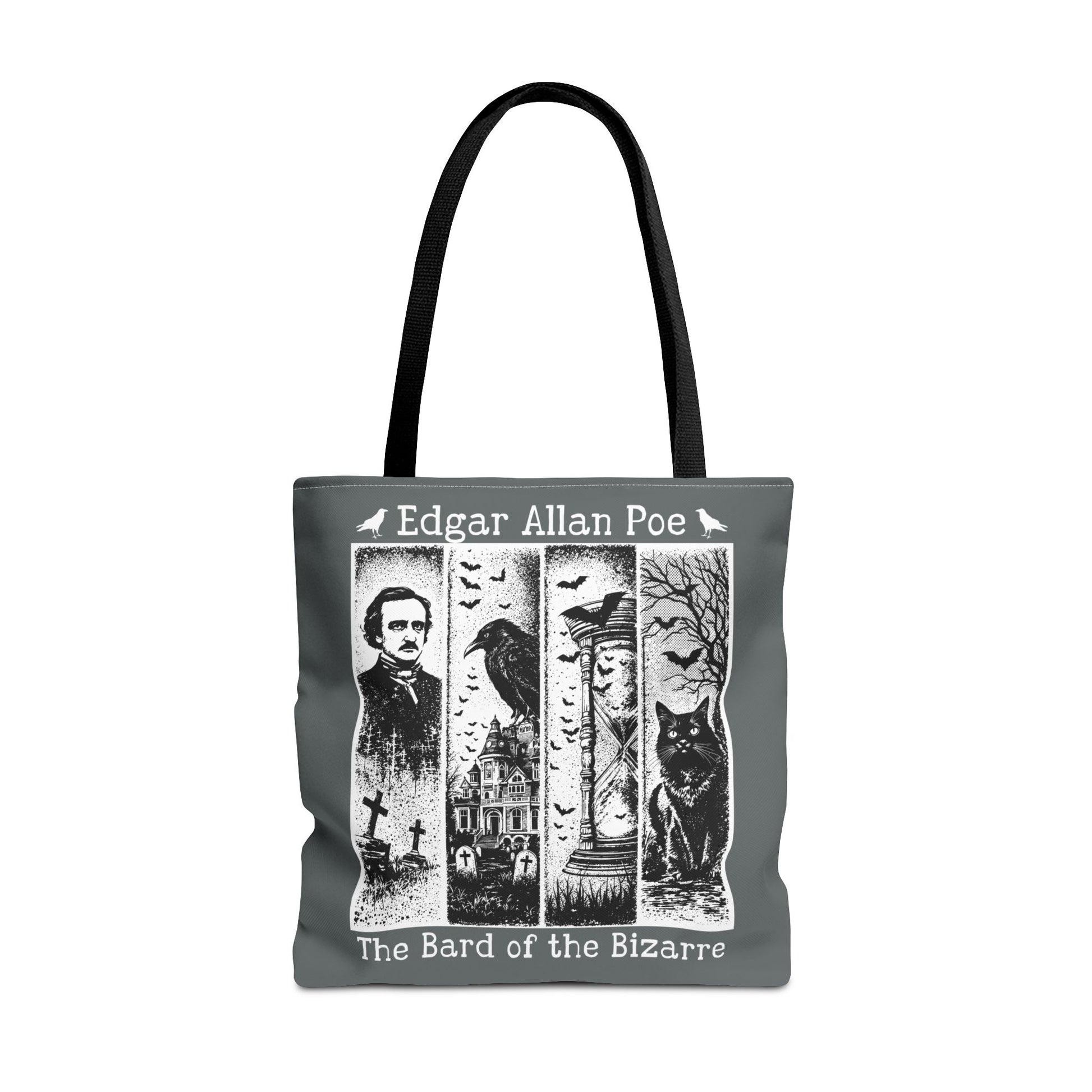 Edgar Allan Poe Tote Bag Gothic Literary Gift for Book Lover Dark Academia Macabre Accessory Halloween Tote Fall School Bag for Poetember Bags Printify 18" × 18'' Black