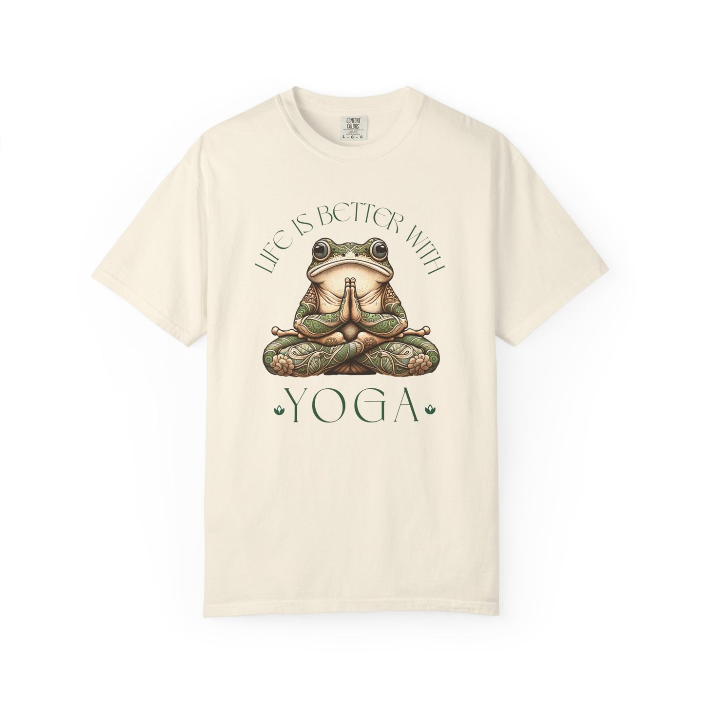 Green Yoga Frog Life Is Better With Yoga Unisex T-Shirt, Casual Wear, Highlander Fan Gift, T-Shirt Printify Ivory S