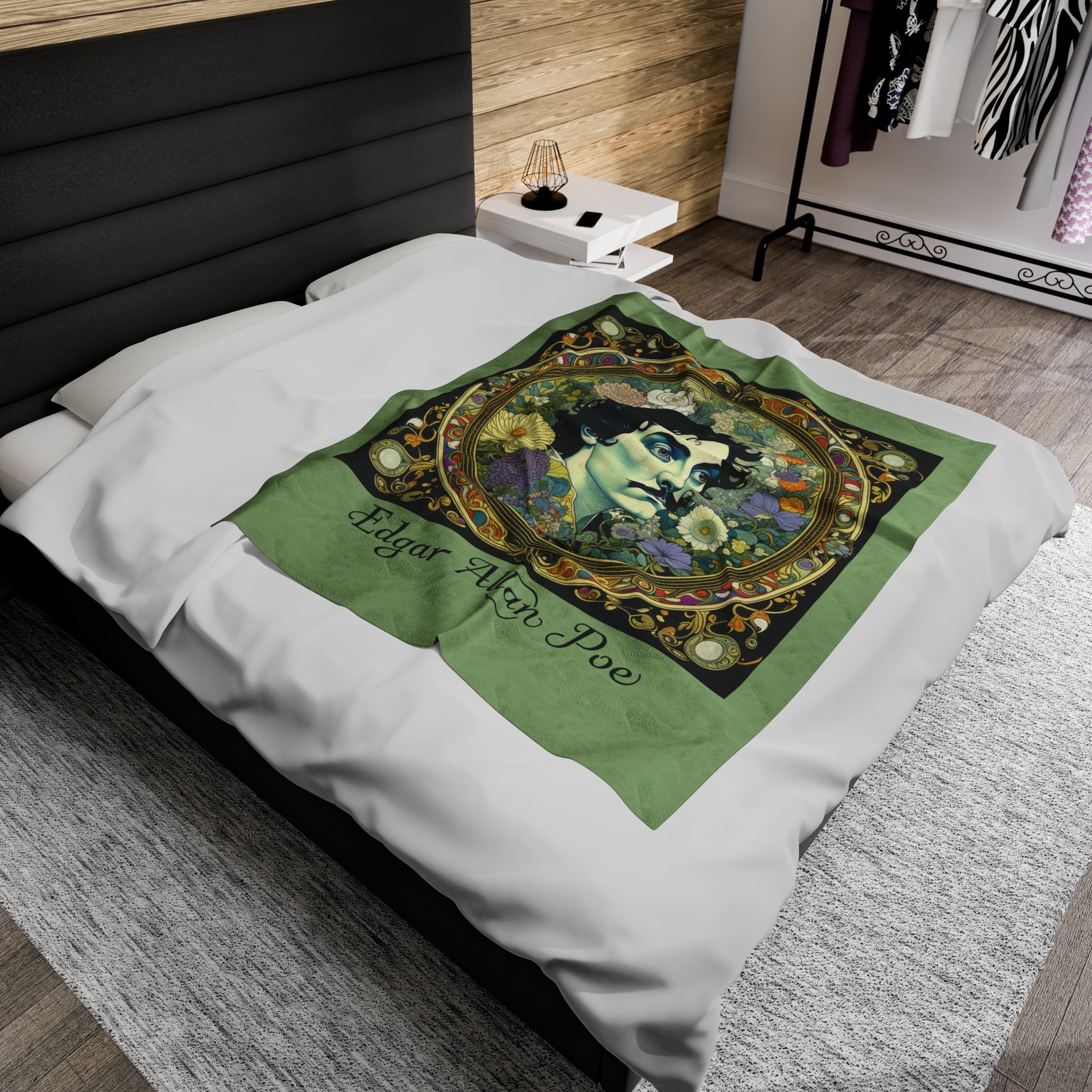 Edgar Allan Poe, Vintage Mucha Floral Throw Blanket, Book Lover Reading, Movie Watching Soft Blanket, Gothic Light, Dark Academia, Fairycore All Over Prints Printify   