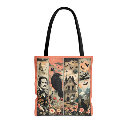 Edgar Allan Poe Tote Bag Gothic Literary Gift for Book Lover Dark Academia Macabre Accessory Halloween Tote Fall School Bag for Poetember Bags Printify 16" × 16'' Black