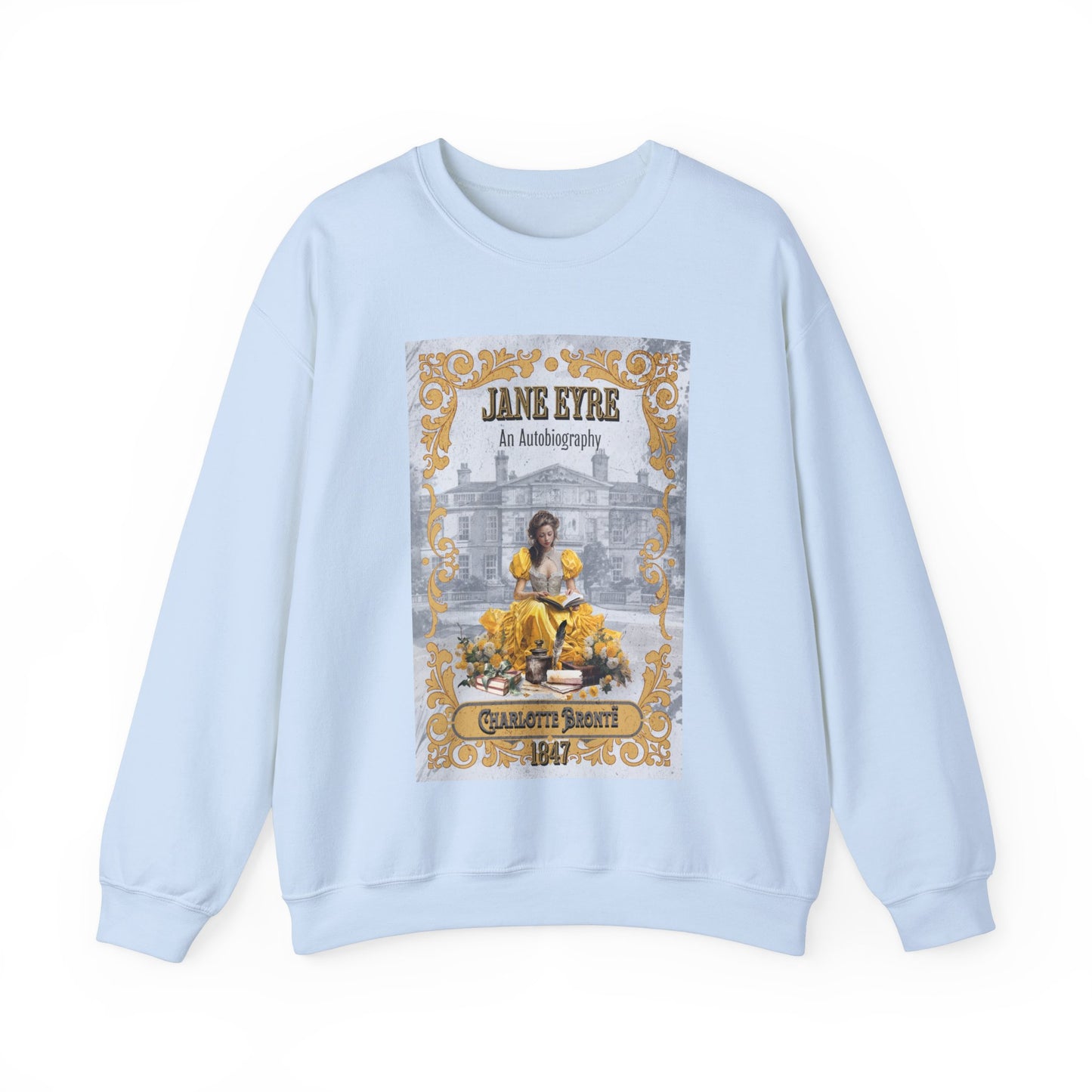 Jane Eyre Sweatshirt, Charlotte Brontë Historical Romance Sweater, Bookish Literary Brontë Sisters Fan Art Gift, Gift for Her, Readers, Sweatshirt Printify S Light Blue 