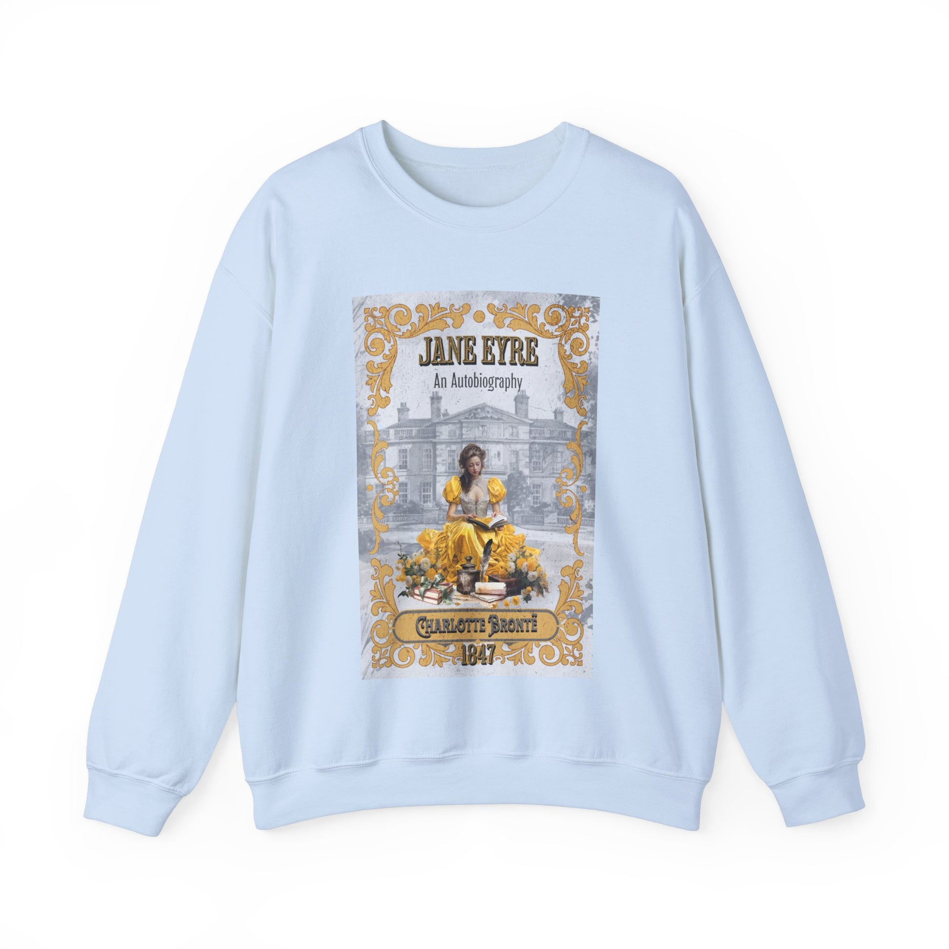 Jane Eyre Sweatshirt, Charlotte Brontë Historical Romance Sweater, Bookish Literary Brontë Sisters Fan Art Gift, Gift for Her, Readers, Sweatshirt Printify S Light Blue 