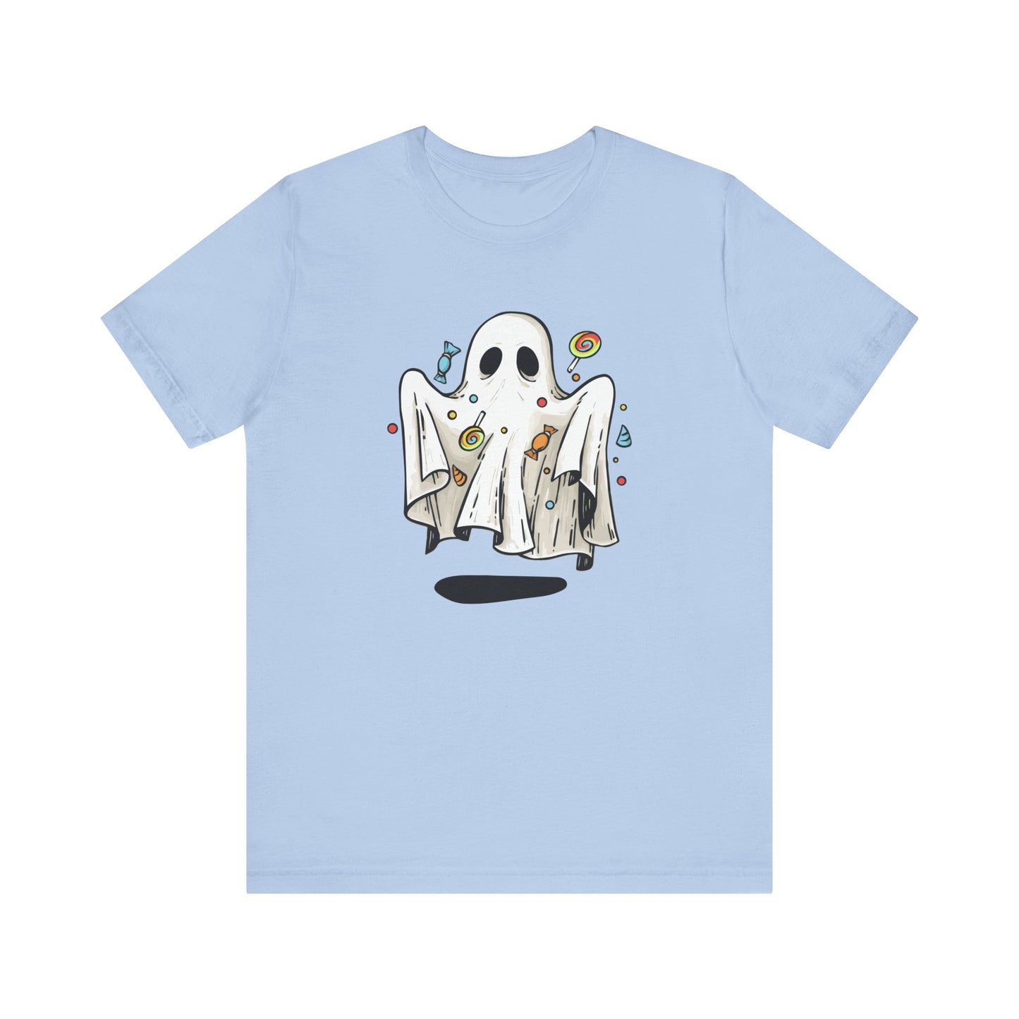 Cute Halloween Ghost Floating, Covered in Candy TShirt, Trick or Treat Shirt, Spooky Ghost Season Tee, Fun Halloween Party, Festival T-Shirt T-Shirt Printify   