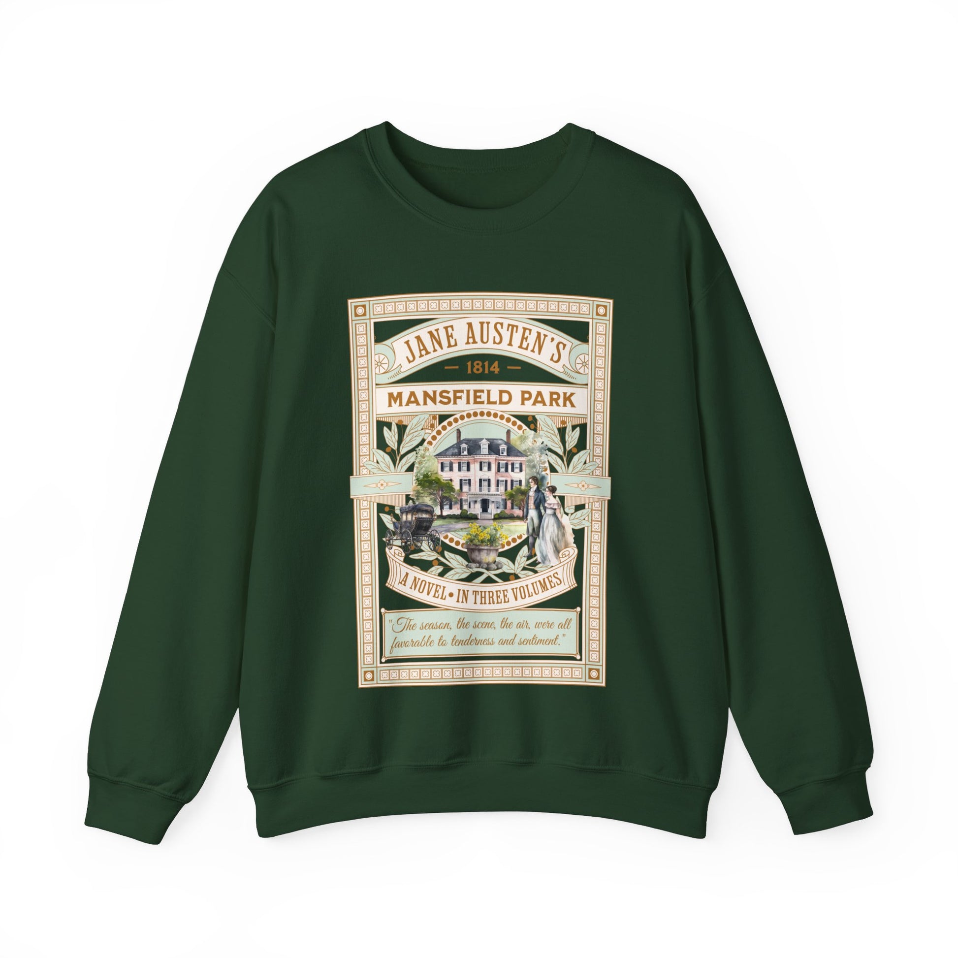 Jane Austen Sweatshirt, Mansfield Park Historical Romance Sweater, Bookish Literary Jane Austen Fan Art Gift, Gift for Her, Readers, Sweatshirt Printify S Forest Green 