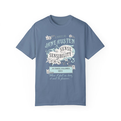 Sense and Sensibility Jane Austen Fan Gift Historical Romance Reader Tee T-Shirt Printify Blue Jean S 