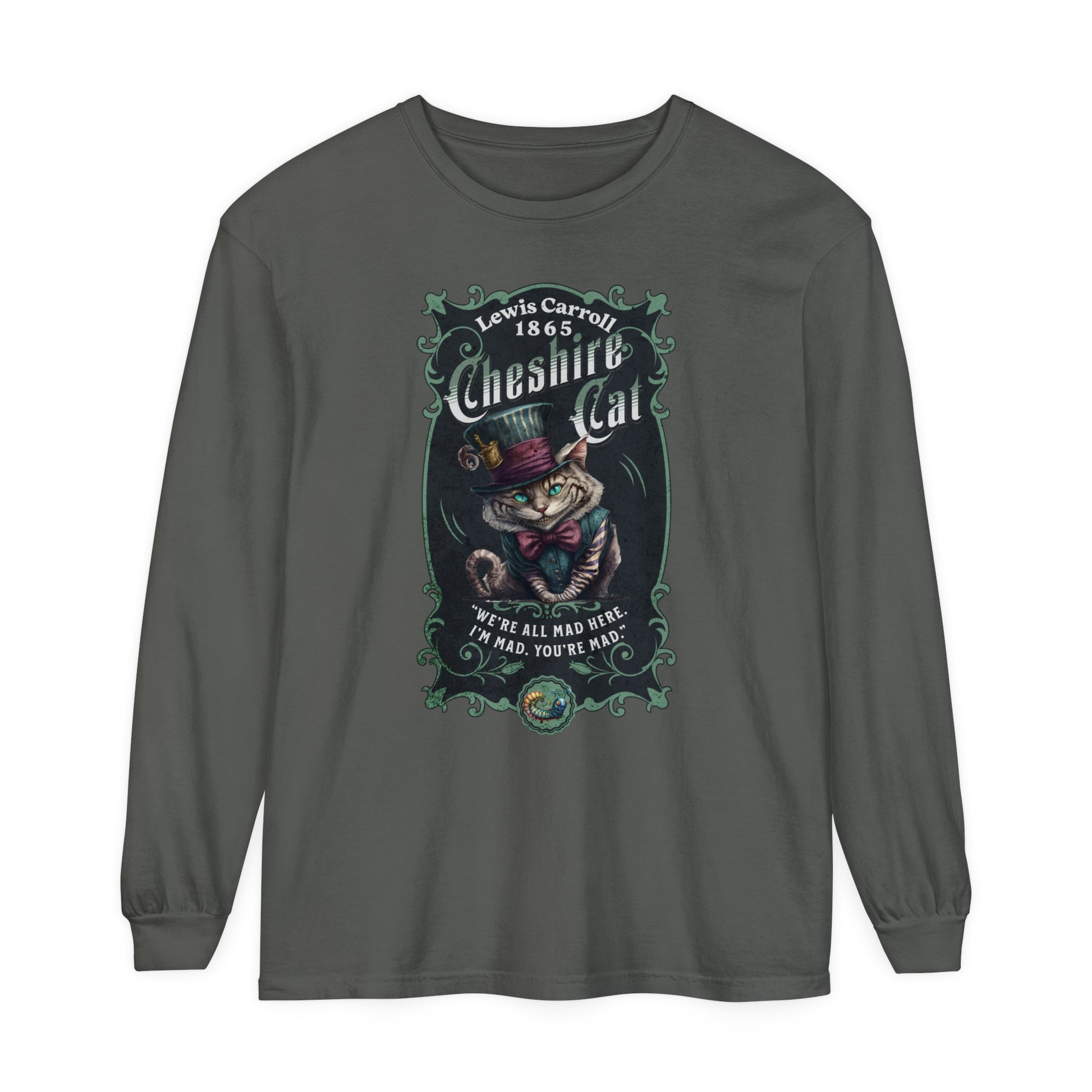 Cheshire Cat Long Sleeve Shirt, Alice in Wonderland, Lewis Carroll Dark Academia TShirt Mad Hatter Tea Party Bookish Book Lover Booktok Gift Long-sleeve Printify Pepper S 