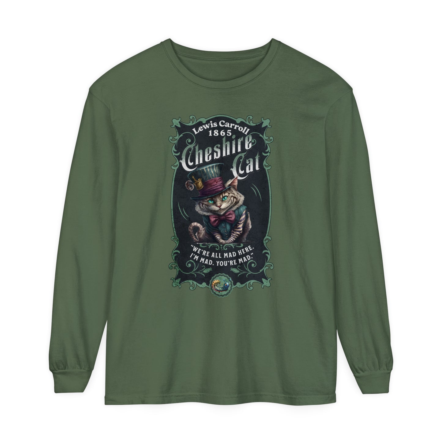 Cheshire Cat Long Sleeve Shirt, Alice in Wonderland, Lewis Carroll Dark Academia TShirt Mad Hatter Tea Party Bookish Book Lover Booktok Gift Long-sleeve Printify Hemp S 